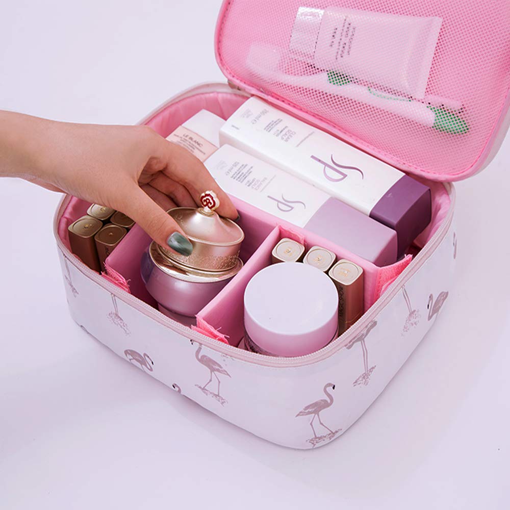 1 Pack Flamingo Portable Cosmetic Case - Travel Toiletry Bag for Women & Girls, Waterproof Makeup Organizer Pouch (Pink) - Perfect for Vacation, Gym, Business Trips & Daily Use