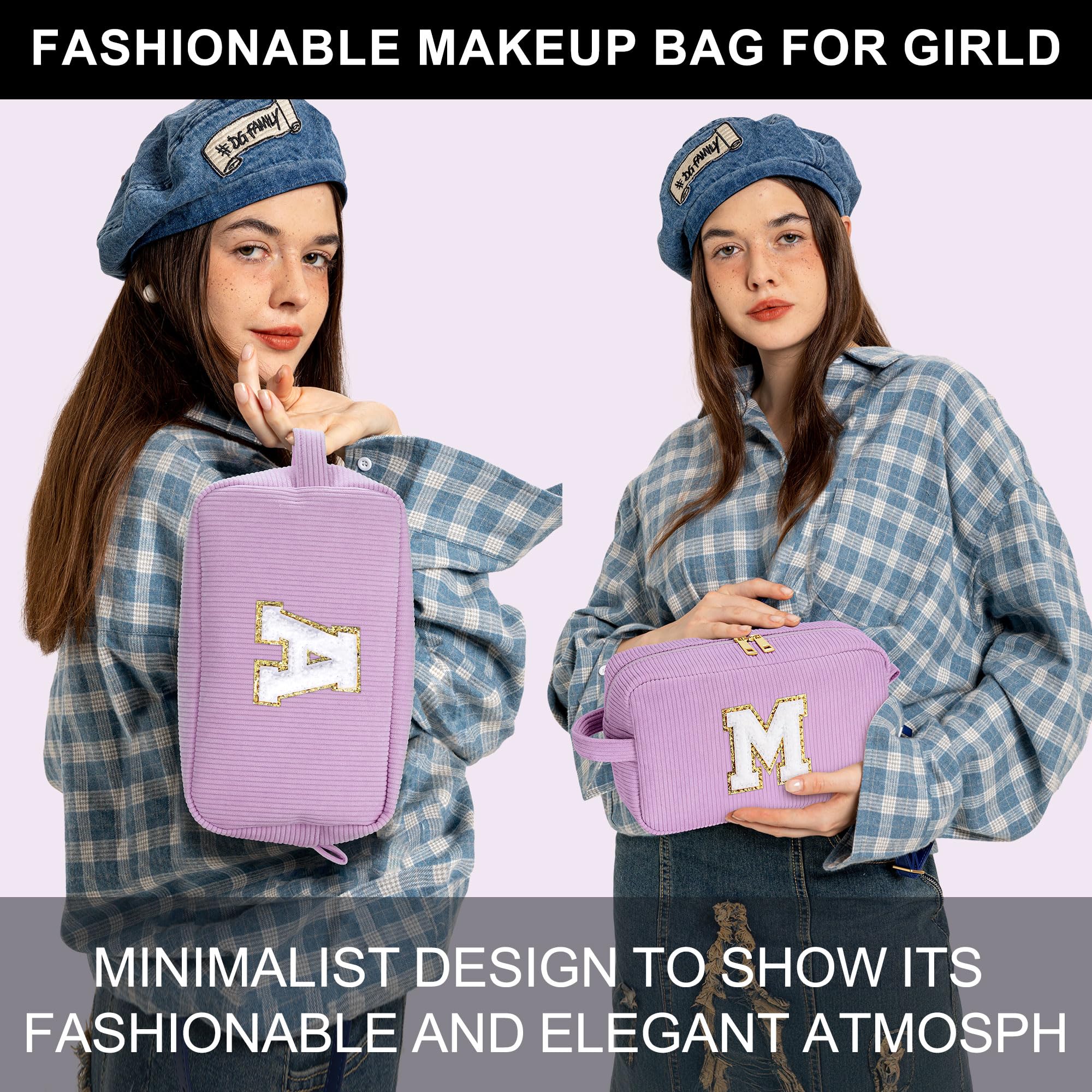 Personalized Initial Travel Makeup Bag - Cute Cosmetic Organizer for Women & Teens | Easter, Birthday Gift for Girls, Best Friends | Perfect for Travel, Gym, School & Daily Use