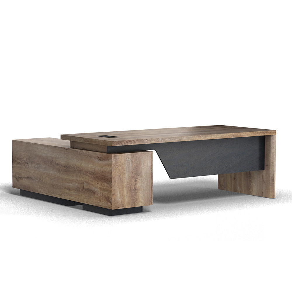 BALDER Executive Desk with Right Return 2.2-2.4M Warm Oak & Black - Modern Office Desk for Home & Business Workspace