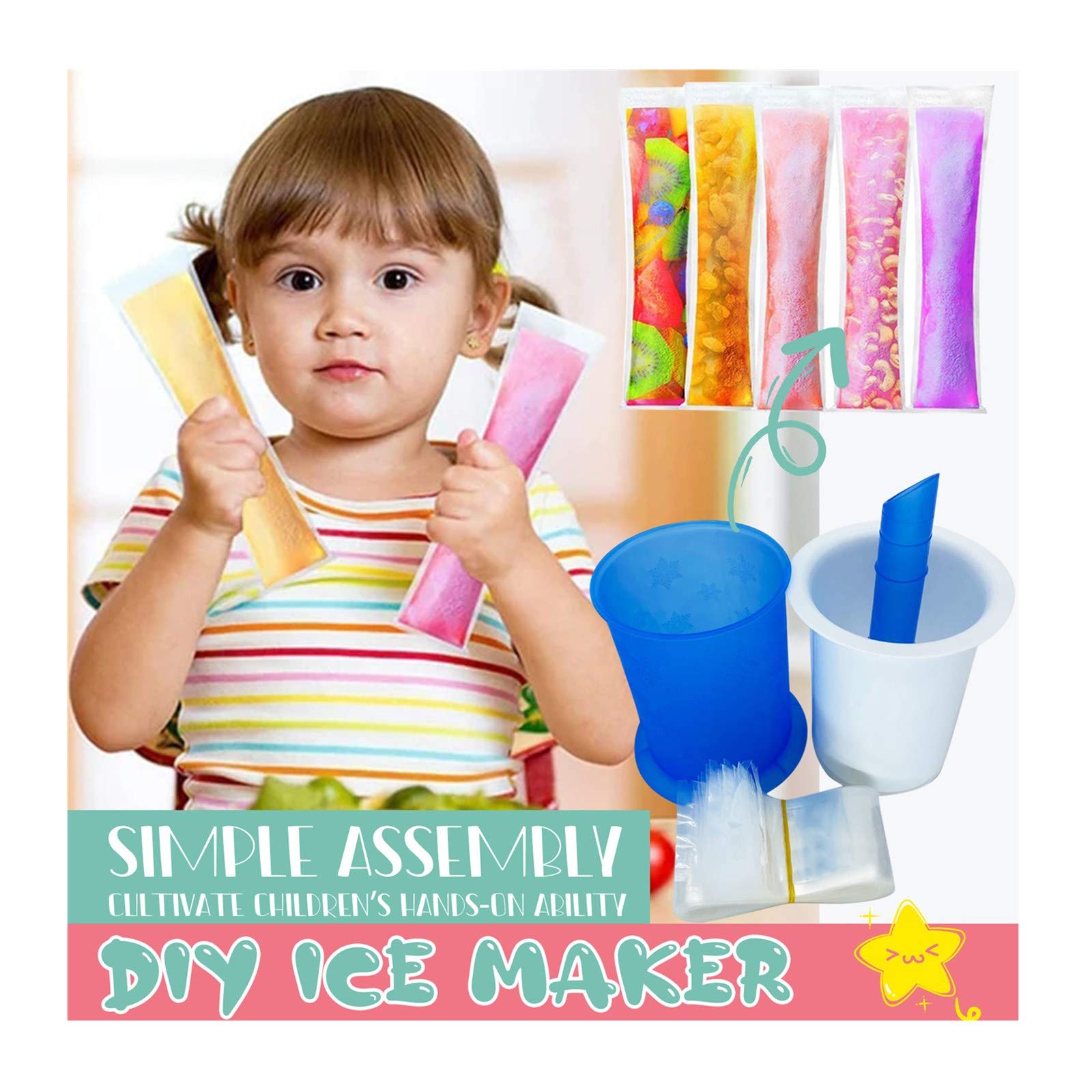 Freeze Pops Maker Kit with Reusable Popsicle Bags - Make Healthy Ice Pops, Yogurt Sticks, Juice & Fruit Smoothies at Home - Perfect for Summer Treats, Kids Snacks & Party Desserts (A-01)