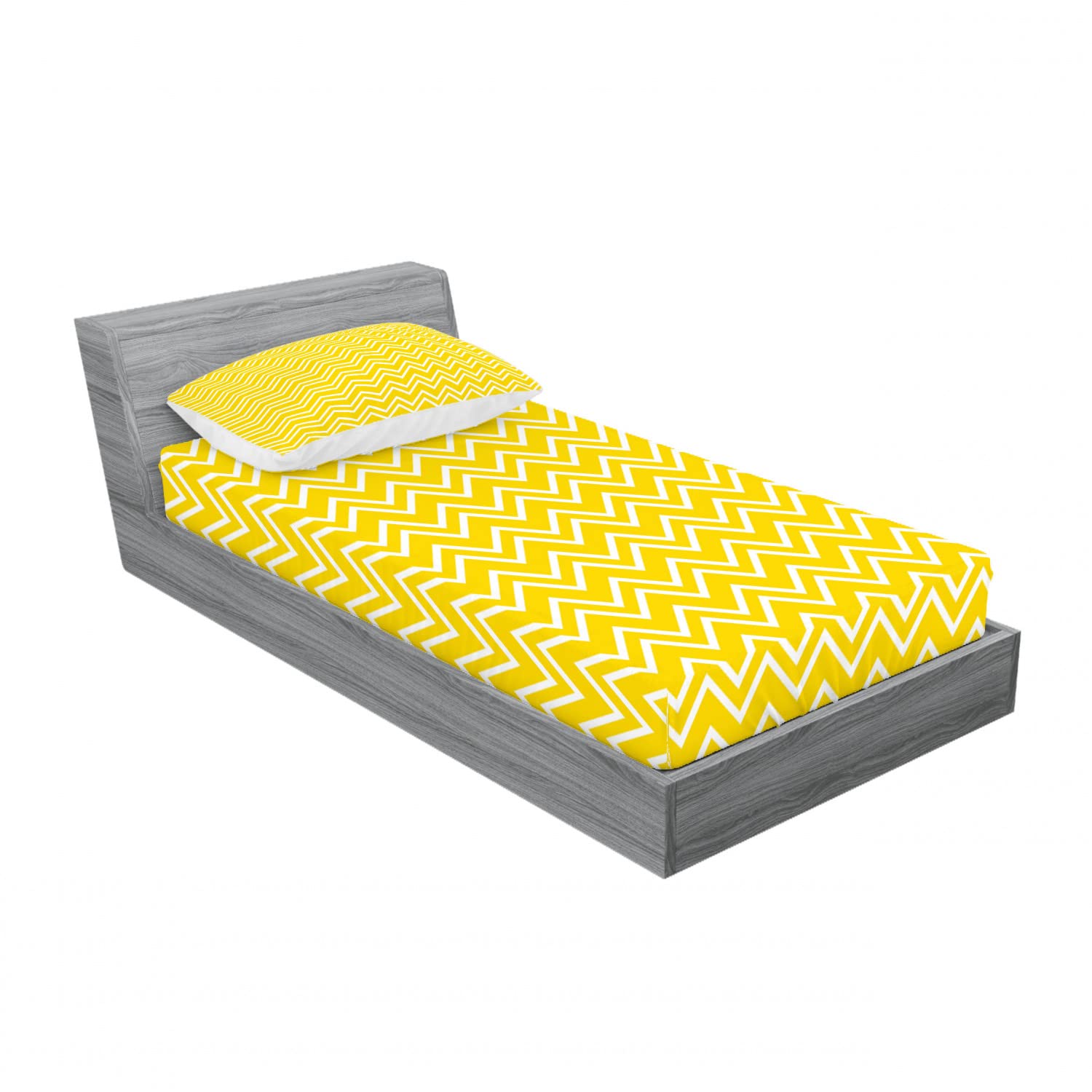 Ambesonne Modern 2-Pack Twin Size Fitted Sheet & Pillow Sham Set - Chevron Pattern Yellow & White (4-Piece Bedding Set) | Soft Cotton Blend | Wrinkle Resistant | Perfect for Kids Rooms, Guest Beds & Dorm Decor