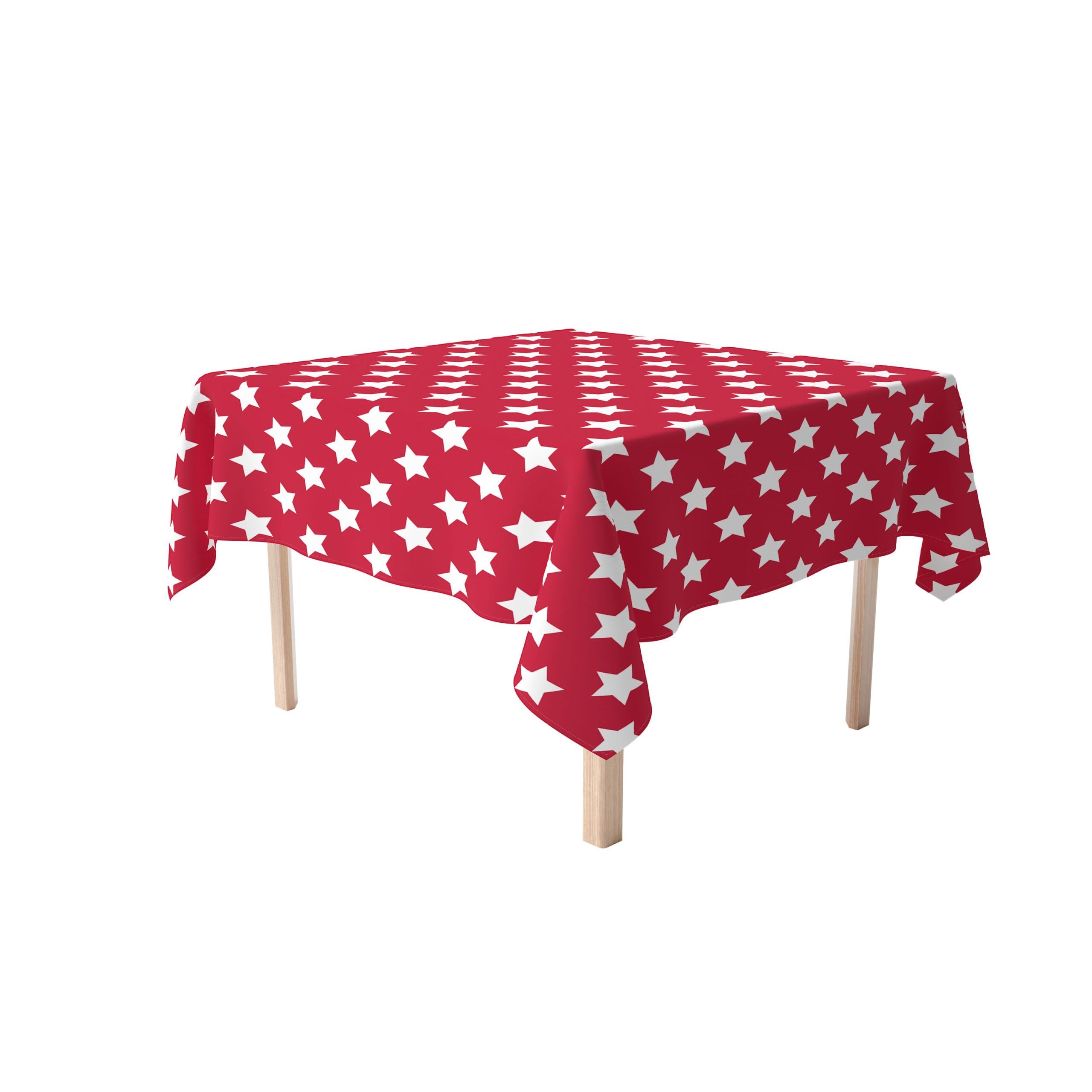 Red Freedom Stars Patriotic Tablecloth 60x60 Inches - 4th of July Square Table Cover with Stain-Resistant Fabric, Machine Washable - Made in USA - Perfect for Independence Day BBQs, Picnics & Outdoor Parties