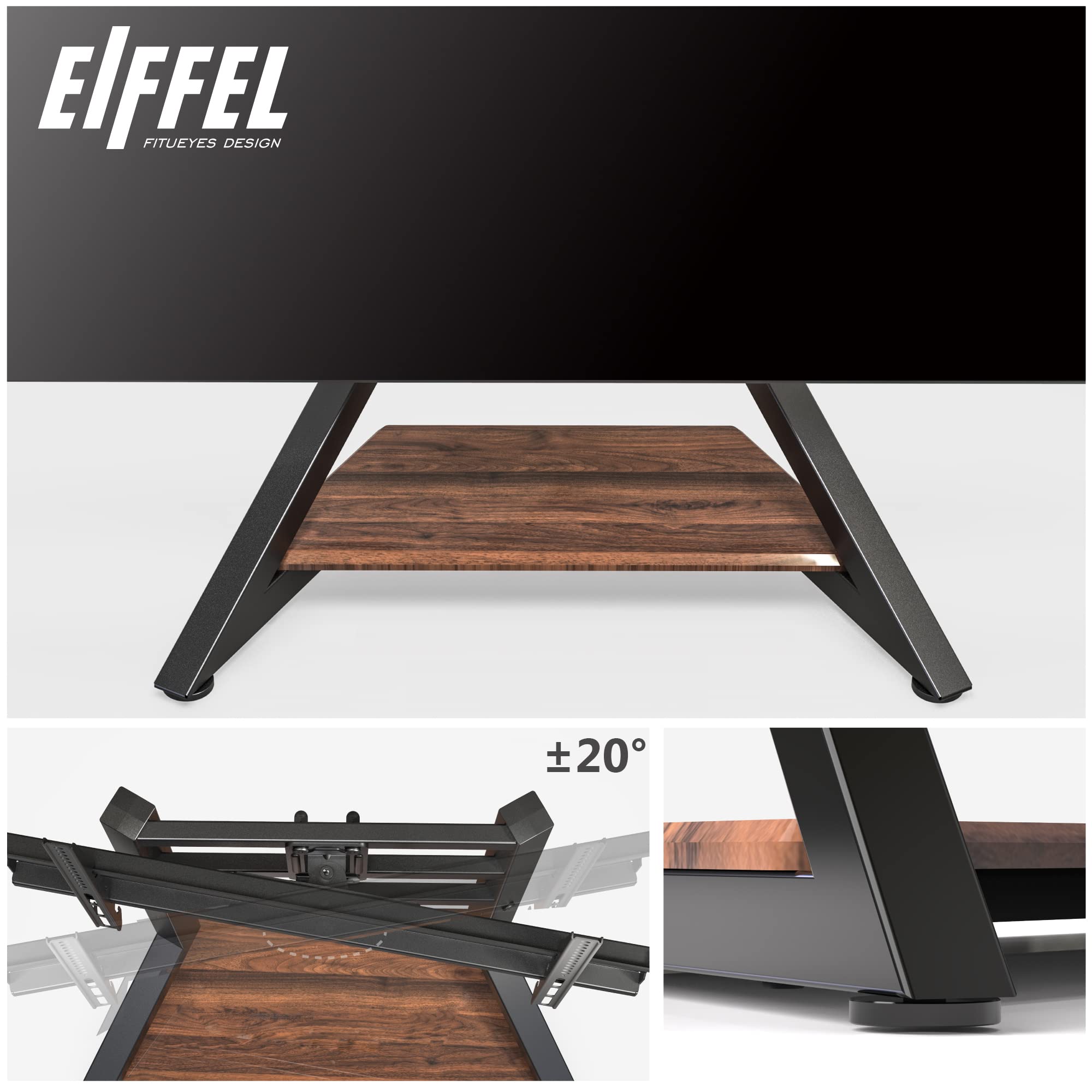 FITUEYES Universal Tabletop TV Stand for 55-86 Inch TVs - Adjustable Height TV Mount with Sturdy Wooden Base - Eiffel Series TV Stand for Living Room, Bedroom & Home Theater Setup