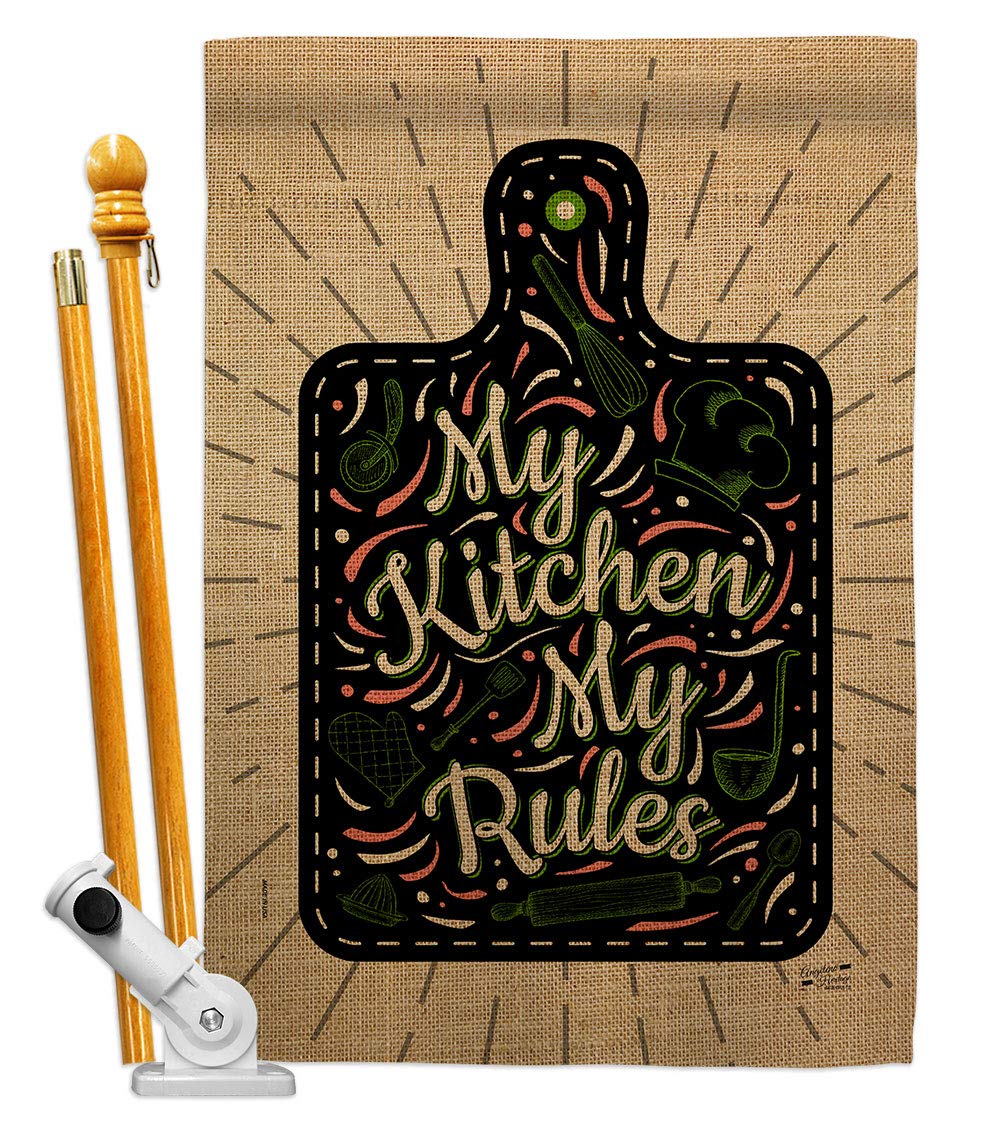 My Kitchen Rules Double-Sided House Flag Set - Sweet Life Expression with Hope, Love & Wisdom - USA Made Outdoor Garden Yard Banner for Positive Home Decor & Gift Giving