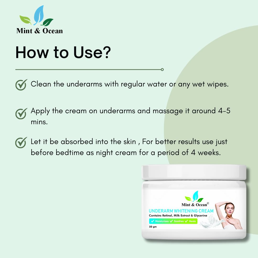 Mint & Ocean Underarm Whitening Cream with Retinol & Milk Extracts - Dark Underarm Brightening Treatment - 50g x 2 Pack - Glycerin Formula for Smooth Skin | Perfect for Summer Dresses & Special Occasions