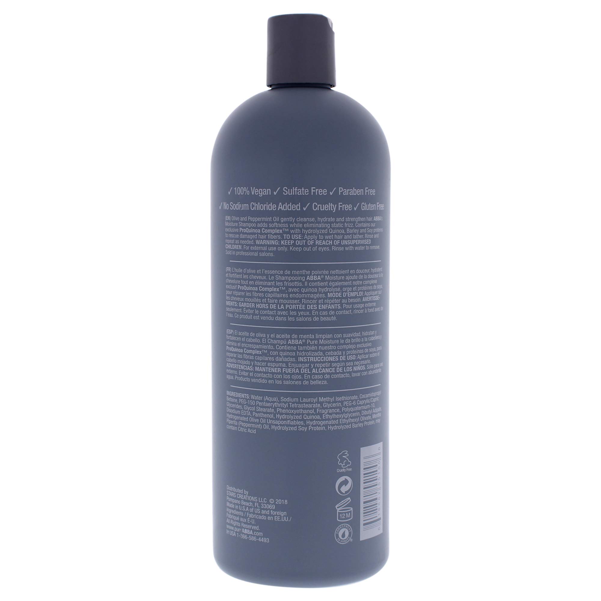 ABBA Pure Moisture Shampoo with Olive Butter & Peppermint Oil - Hydrating & Nourishing Hair Care for Dry, Damaged Hair - Perfect for Daily Use at Home or Salon