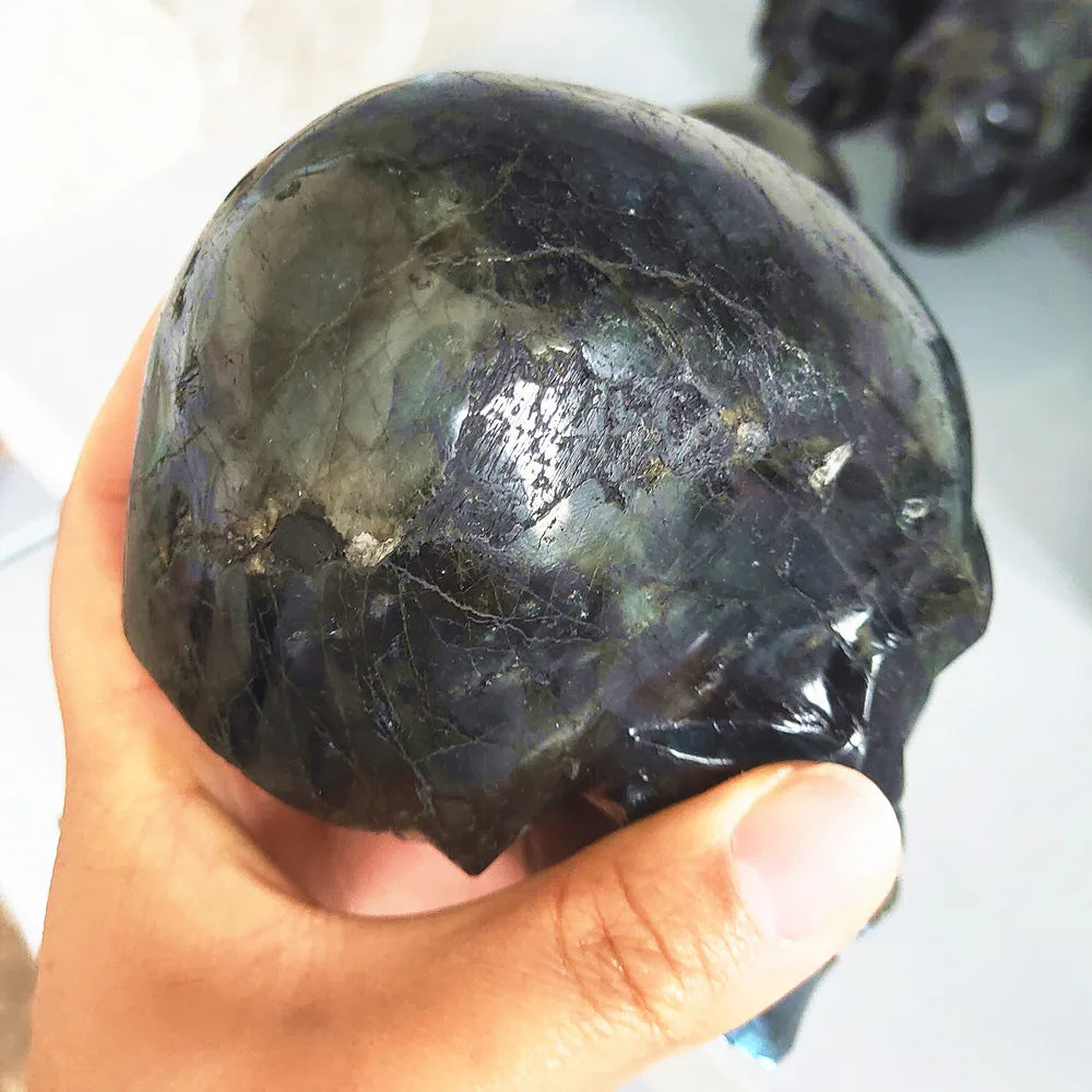 Natural Labradorite Crystal Skull - 500g 1.7lb Reiki Healing Stone, Meditation & Spiritual Decor for Home, Office, Yoga Studio