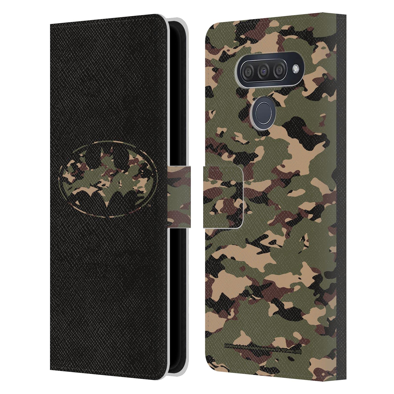 Head Case Designs 官方授权蝙蝠侠DC漫画迷彩Logo真皮书皮钱包保护套 适用于LG Q70 商务休闲两用