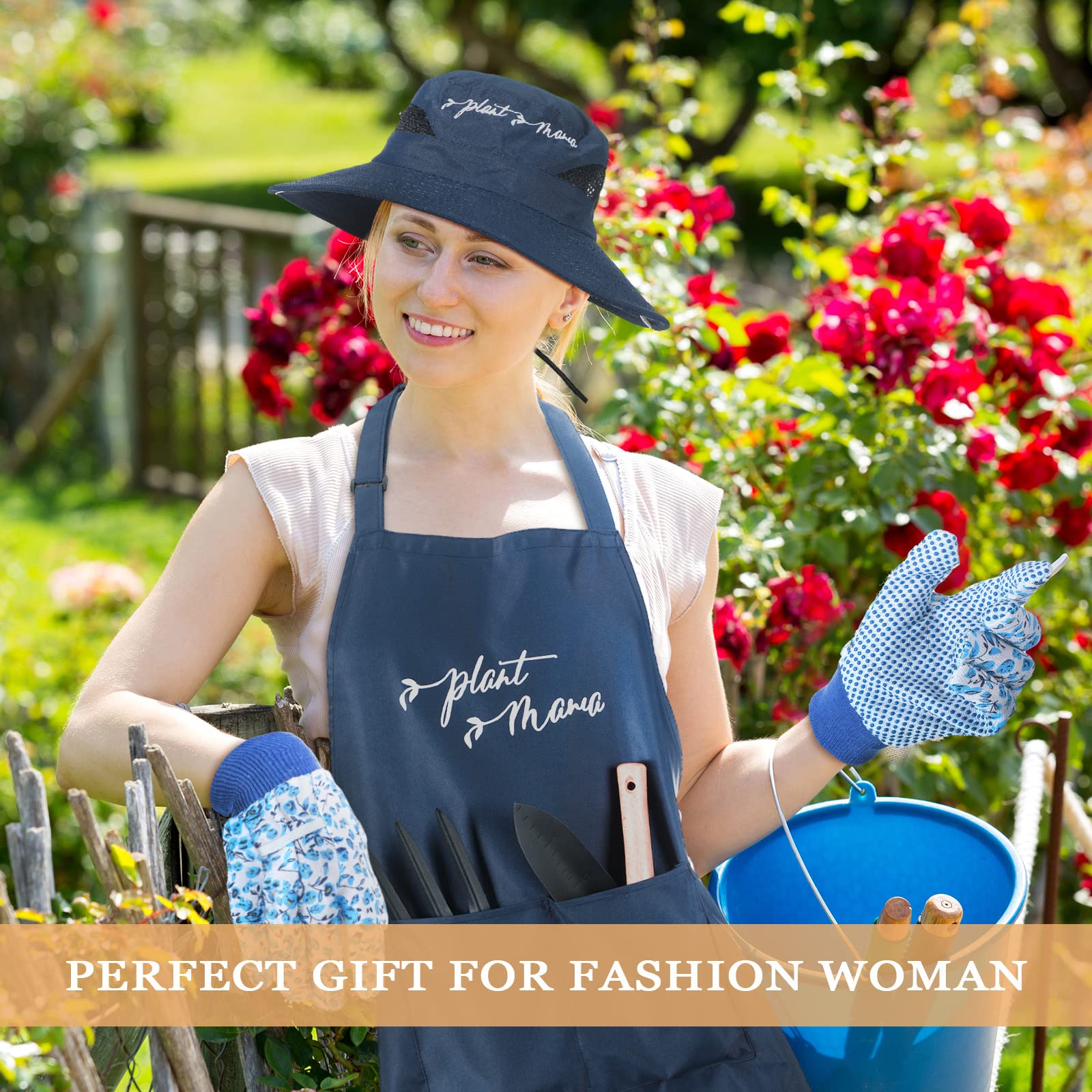 8 Pcs Gardening Tools Kit for Women - Includes Planting Tools, Gardening Hat, Waterproof Apron & Gloves - Perfect Gift for Mom, Outdoor Planting, Spring Horticulture & Backyard Gardening