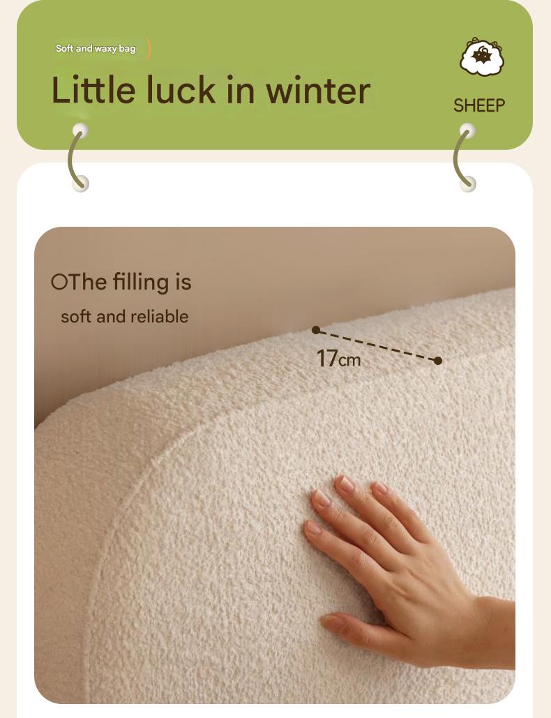 Premium Oak Solid Wood Lamb Fleece Soft Suspension Cream Bed - Cozy & Supportive Sleeping Solution for Modern Bedrooms, Guest Rooms & Nursery Decor