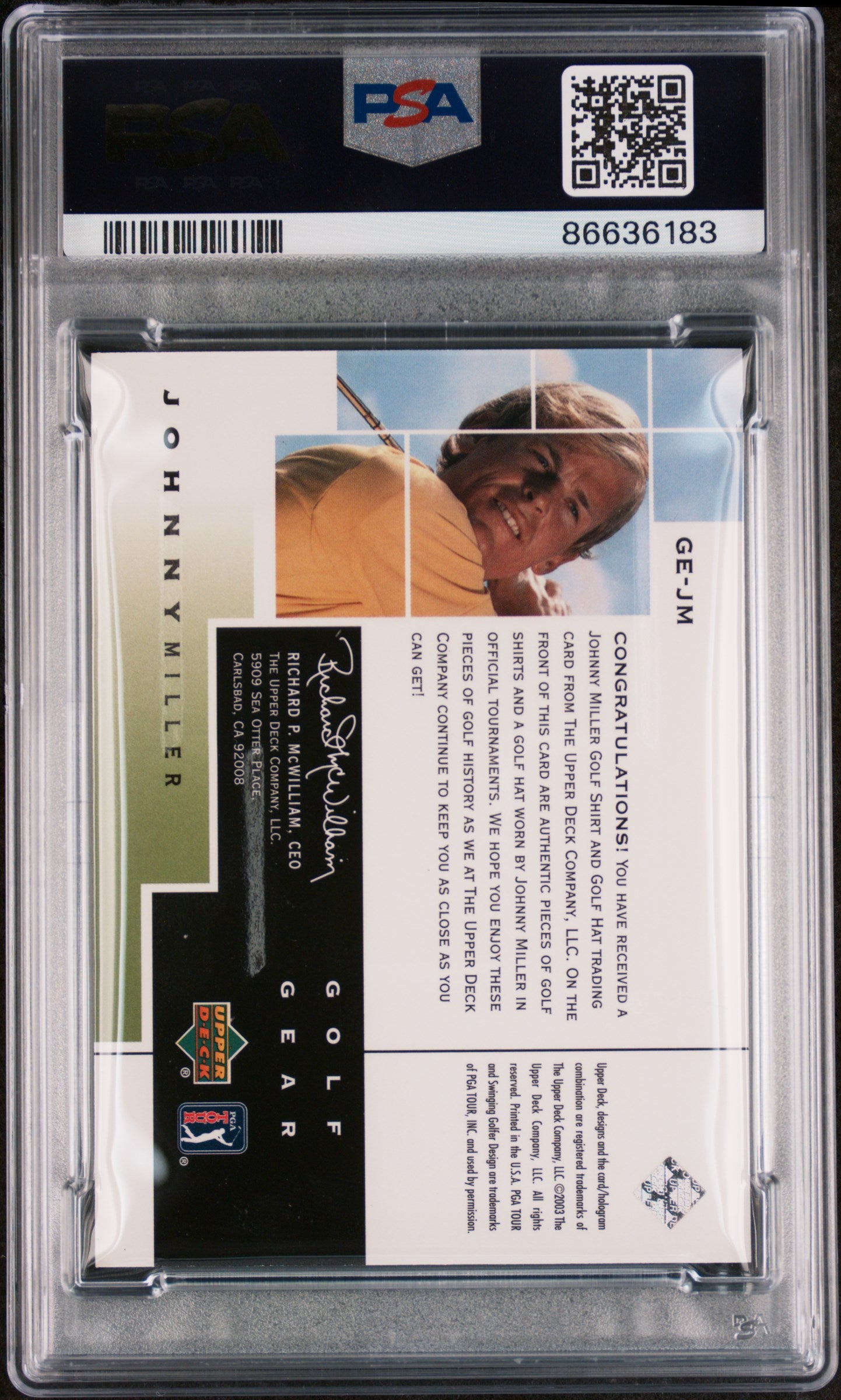 2003 Upper Deck Gear Eagle Johnny Miller #GE JM PSA 10 Relic - Authentic Sports Memorabilia for Collectors & Fans - Perfect for Display, Investment, and Sports Enthusiast Gifts