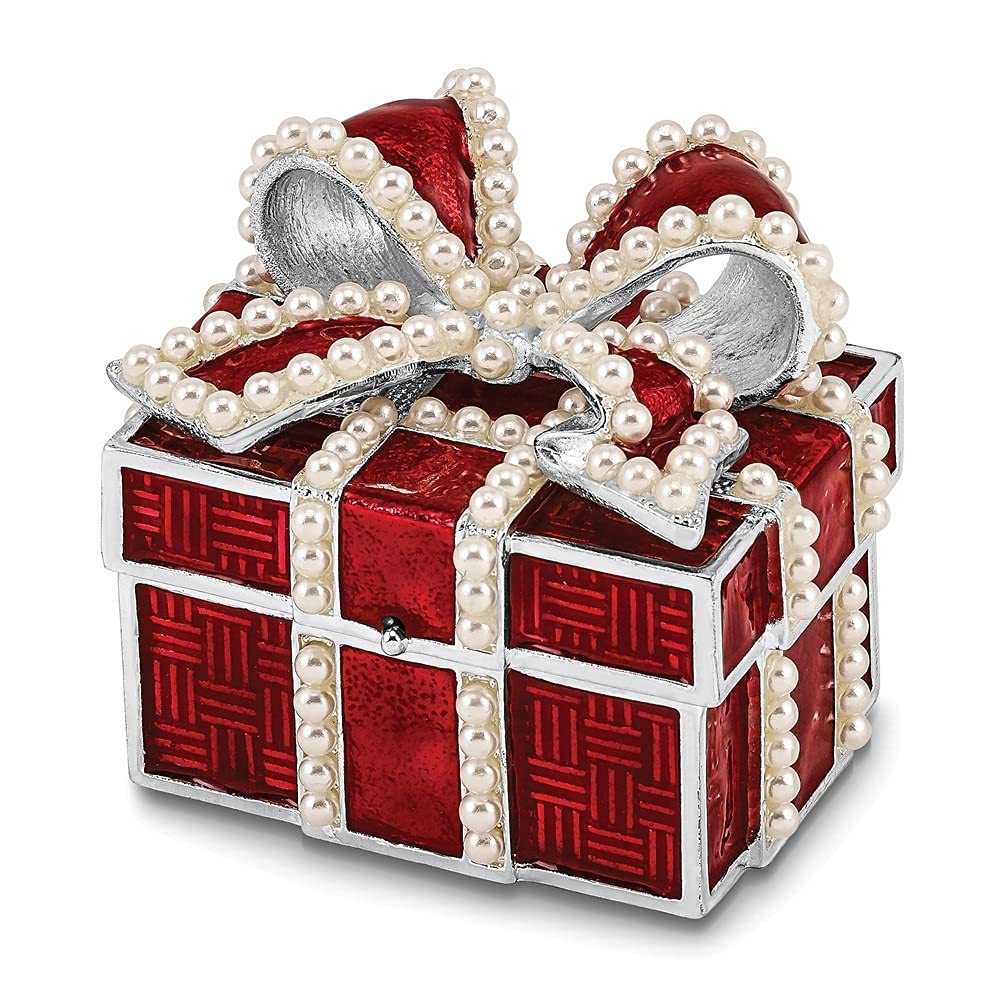 Luxury Faux Pearl Red Jewelry Trinket Box - Elegant Bejeweled Gift Box for Rings, Necklaces & Keepsakes | Perfect for Wedding, Birthday & Anniversary Gifts
