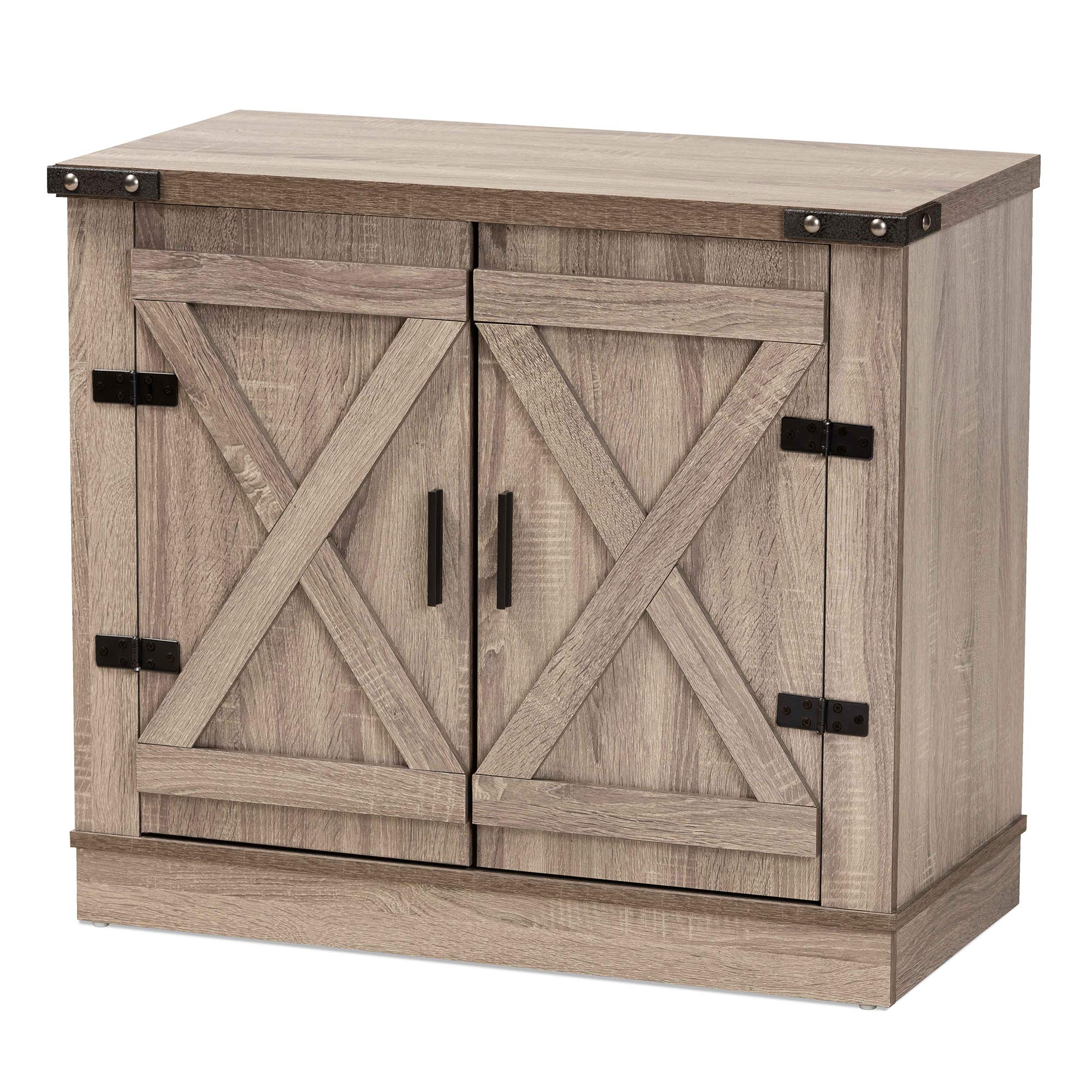 Baxton Studio Wayne Modern Farmhouse Shoe Storage Cabinet - 2-Door Oak Wood Cabinet with Brown Finish | Perfect for Entryway, Mudroom & Closet Organization