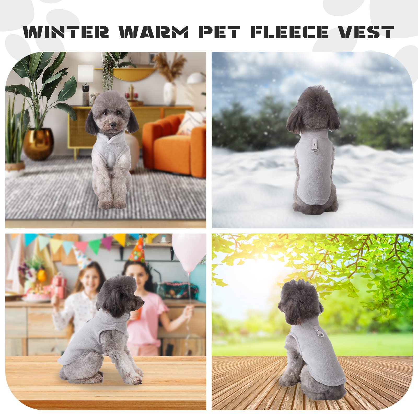 Soft Fleece Dog Sweater & Cat Vest with Leash O-Ring - Warm Winter Pet Pullover Coat for Small Dogs & Cats - Chihuahua & Shih Tzu Apparel - Grey - Perfect for Cold Weather Walks & Indoor Comfort