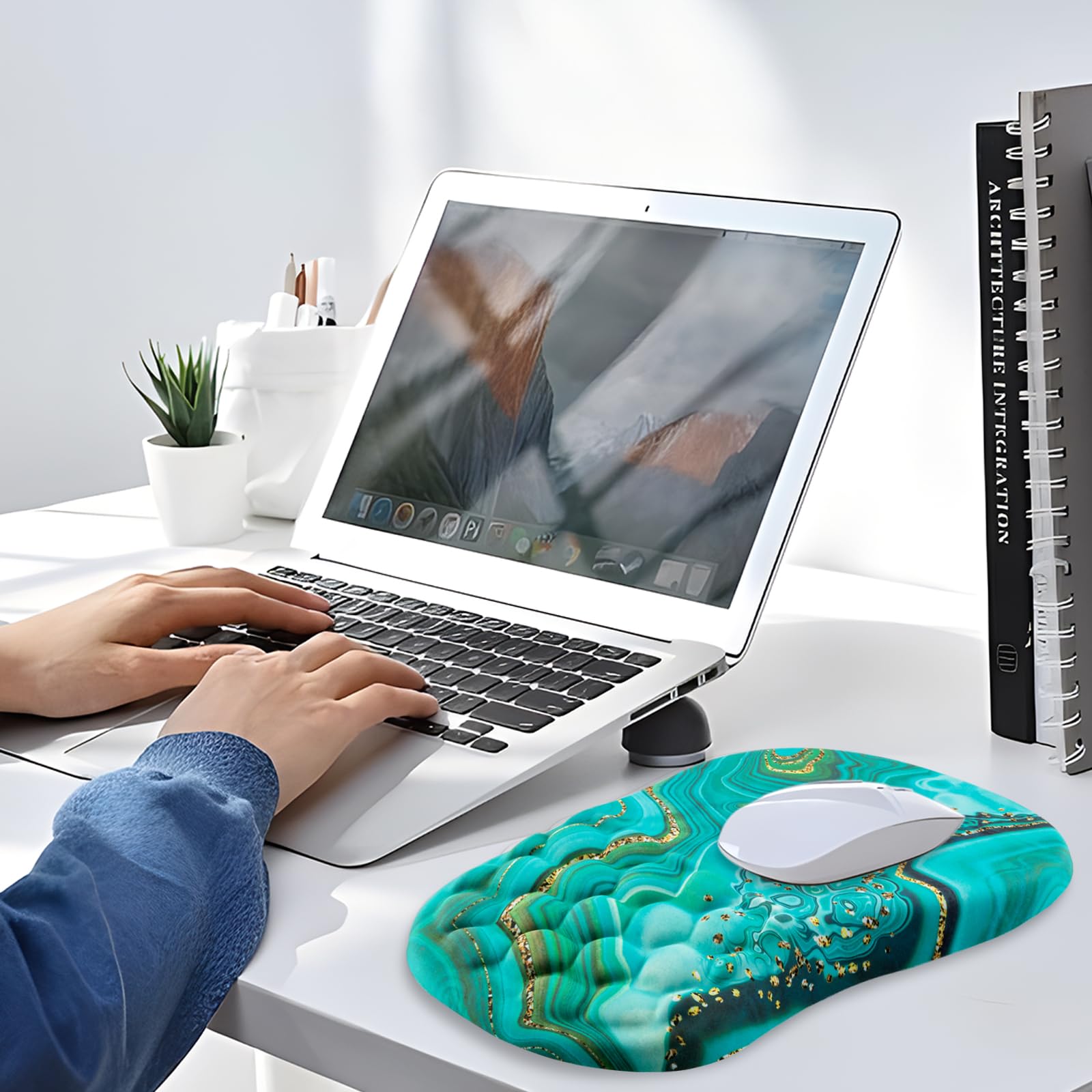 Ergonomic Mouse Pad with Wrist Support - Comfortable Computer Mouse Pad for Laptop & PC - Pain Relief Wrist Rest with Non-Slip PU Base (Green) - Perfect for Office, Gaming & Long Computer Work Sessions