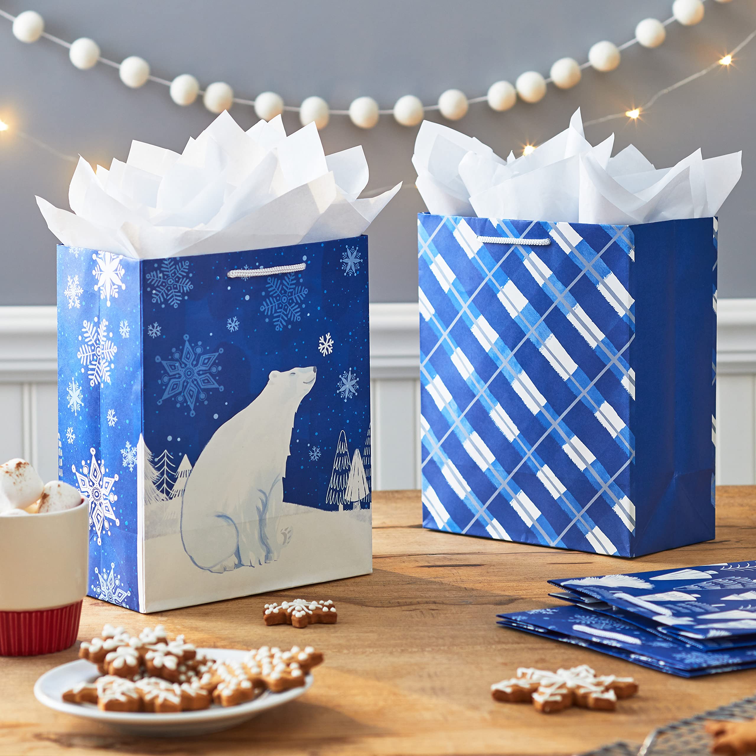 Hallmark 9 Inch Christmas Gift Bags Set of 4 - Snowflake Blue, Plaid, Polar Bear & Tree Designs for Holiday Gifts, Hanukkah Presents, Winter Wedding Favors & Graduation Party Favors - Perfect for Christmas Parties, Office Exchanges & Festive Gift Wrapping