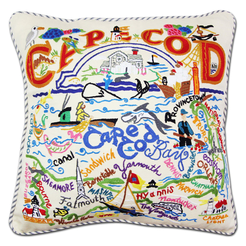 Hand Embroidered Cape Cod Pillow Cover - Coastal Home Decor for Living Room, Bedroom & Porch
