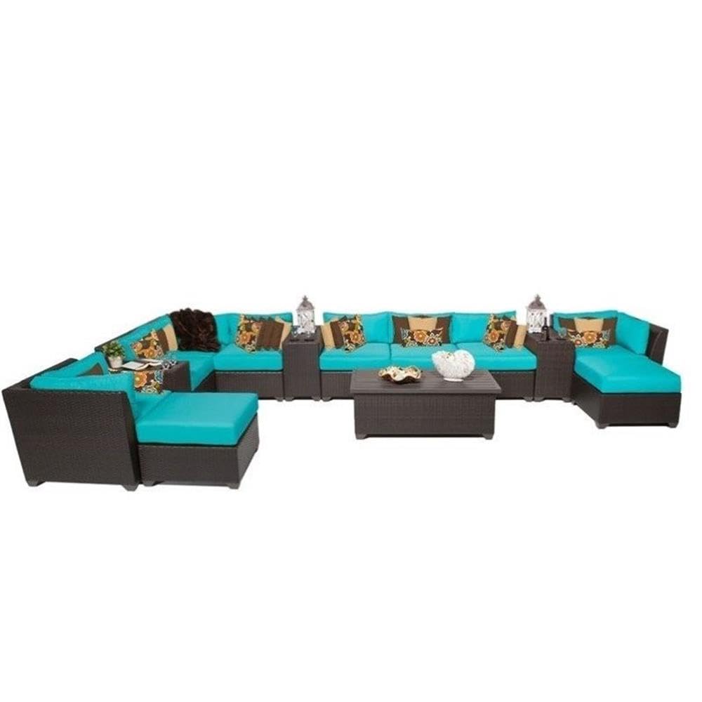 TK Classics 14-Piece Barbados Outdoor Wicker Patio Furniture Set - All-Weather Rattan Sofa Sectional with Coffee Table - Perfect for Poolside, Garden, Backyard, and Patio Relaxation