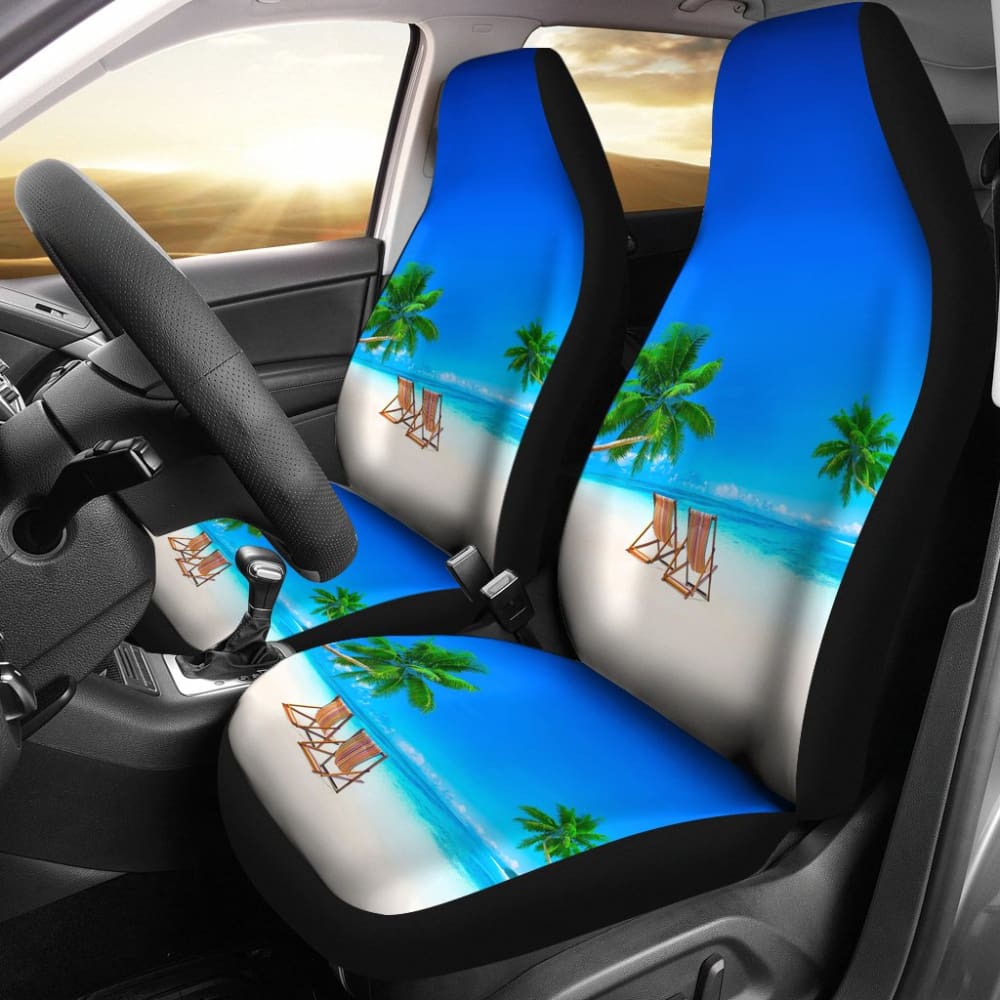 Stylish Beach-Themed Car Seat Covers with Palm Tree Design - Waterproof & UV Protection for Cars, SUVs, Trucks - Perfect for Summer Road Trips & Coastal Adventures