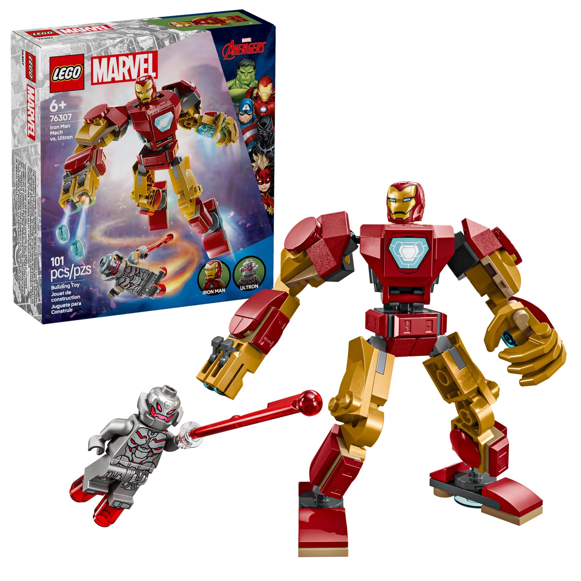 LEGO Marvel Iron Man Mech vs. Ultron Building Toy Set 76307 - STEM Educational Toy for Kids Ages 6+ | Buildable Superhero Action Figures | Perfect Birthday Gift for Boys & Girls | Creative Play & Superhero Battles