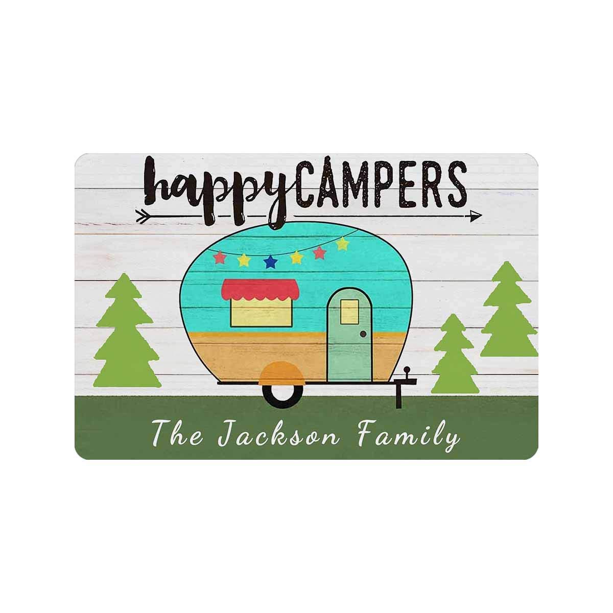 Custom Personalized Doormat - Happy Camper Design with Your Text - Non-Slip Rubber Backing - 24x16 Inch Indoor/Outdoor Welcome Mat for Home, Garden, Bathroom & Kitchen - Perfect for Camping Enthusiasts & Cozy Home Decor