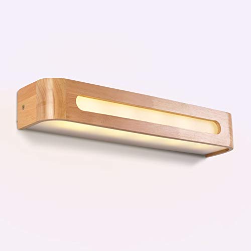 Modern Japanese Style LED Wall Lamp - Oak Wooden Nordic Solid Wood Mirror Sconce, 12W Energy Efficient (40cm) - Perfect for Bedroom, Bathroom, Living Room & Hallway Lighting Decor
