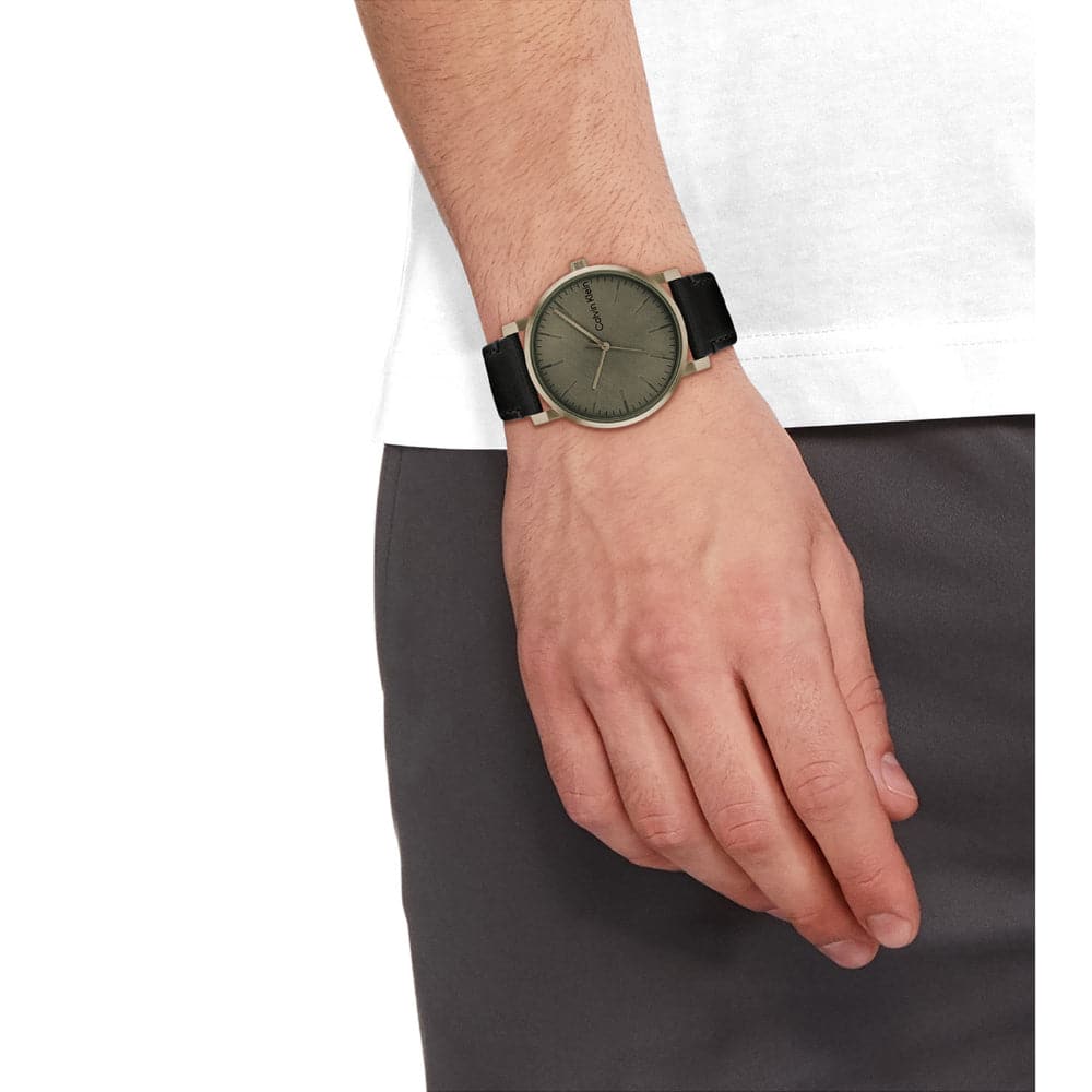 Calvin Klein Men's Analog Black Leather Strap Watch 25200263 - Perfect for Business, Casual & Formal Occasions
