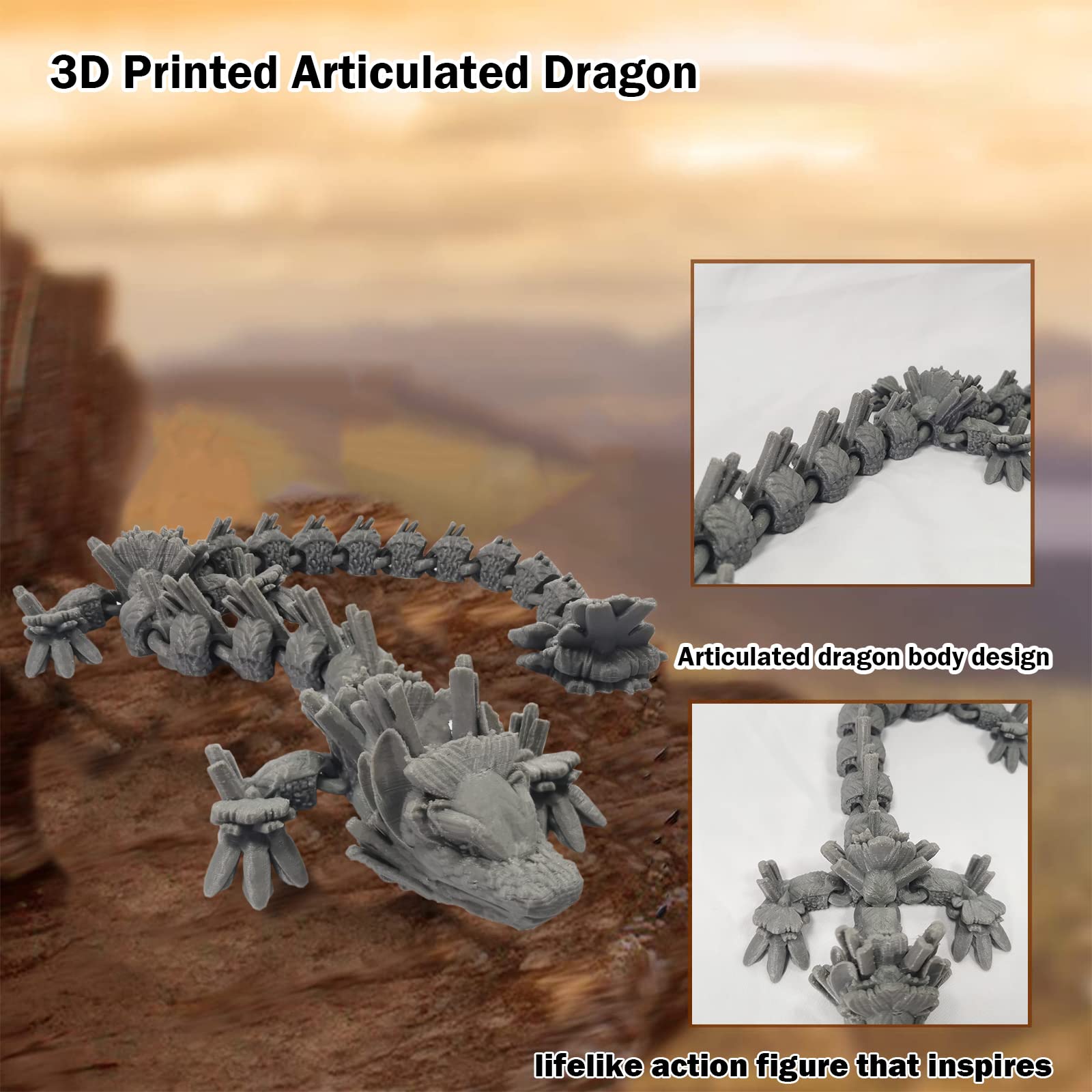 3D Printed Dragon Figurine with Movable Joints - Ancient Dragon Beast Collectible for Home Decor & Display