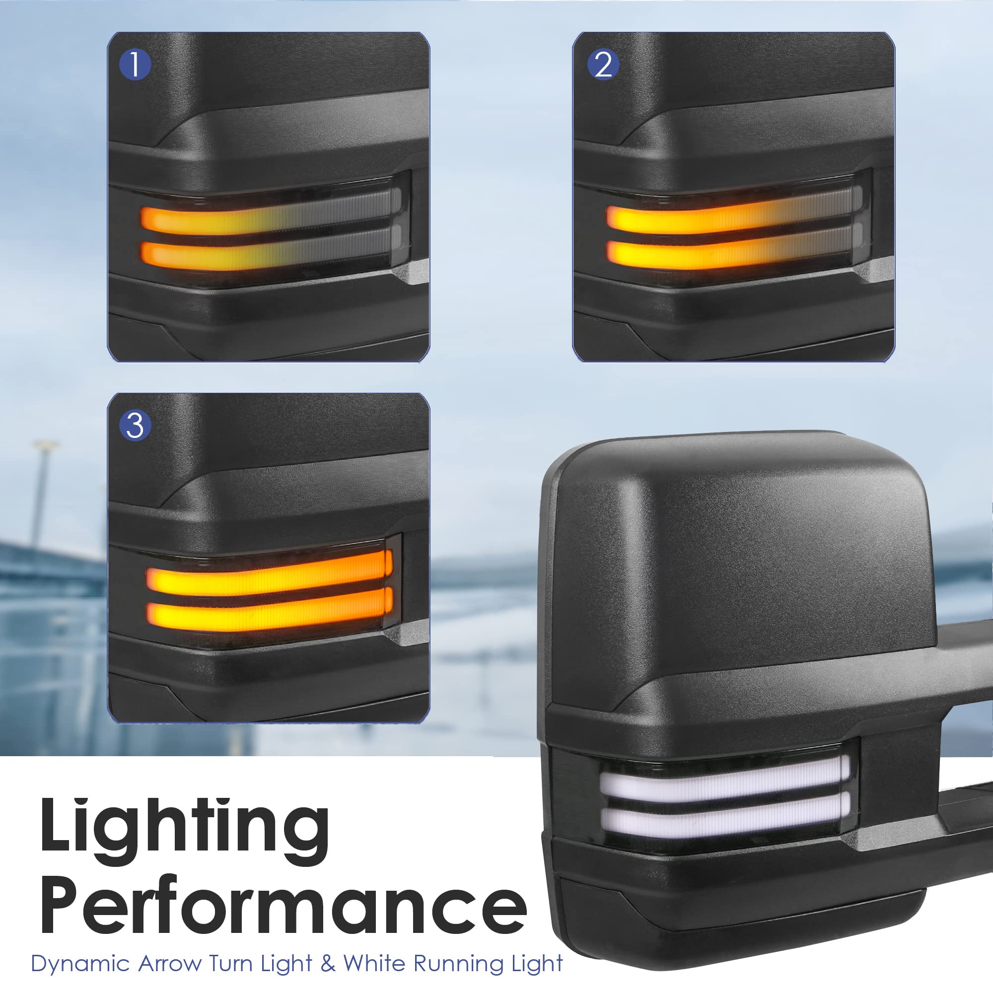 MOSTPLUS Power Heated Towing Mirrors with Sequential Turn Signal & Clearance Lights - Compatible with 1999-2002 Chevy Silverado Suburban Tahoe GMC Sierra Yukon (Pair) - Black - Perfect for Winter Towing & Enhanced Night Visibility