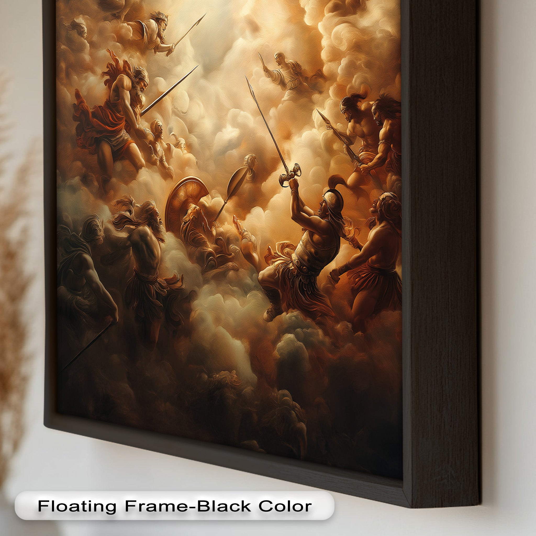 Clash of the Immortals - Epic Gods at War Mythology Oil Painting Wall Art | Greek Roman Deity Battle Scene | Perfect for Home Decor, Office & Gaming Room