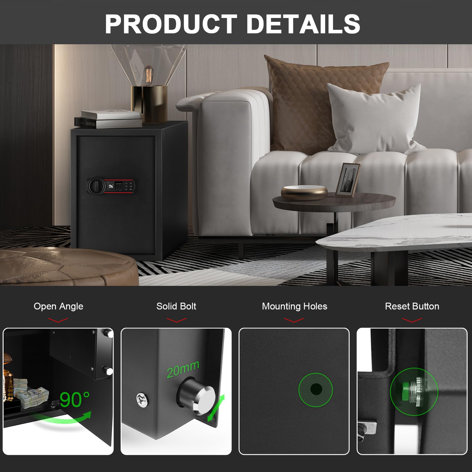 TIGERKING Biometric Fingerprint Safe Box - 1.8 Cubic Feet Digital Keypad Security Safe with Smart Lock for Home, Office & Hotel - Secure Cash, Jewelry, Documents & Valuables - Ideal for Bedroom, Closet & Business Use
