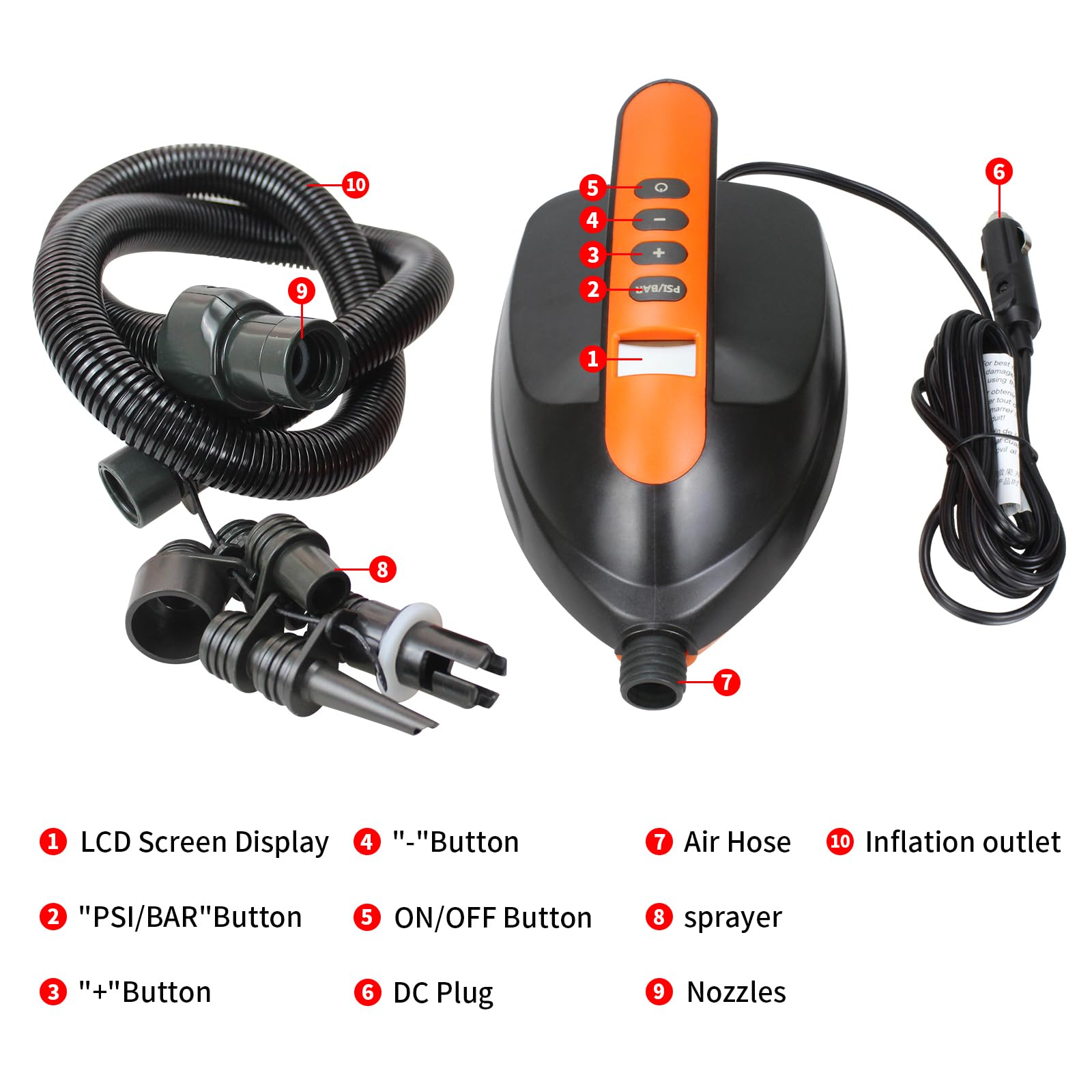 12V SUP Electric Air Pump with LCD Display - Portable High-Pressure Pump for Inflatable Paddle Boards, Boats, Tents & Swimming Pools | Fast Inflation for Outdoor Water Sports & Camping Gear
