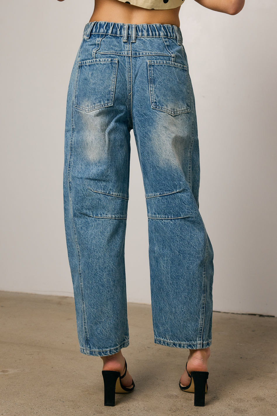 Lisette Women's Medium Wash Barrel Jeans - High Waist Slim Fit Denim Pants for Casual & Work Wear