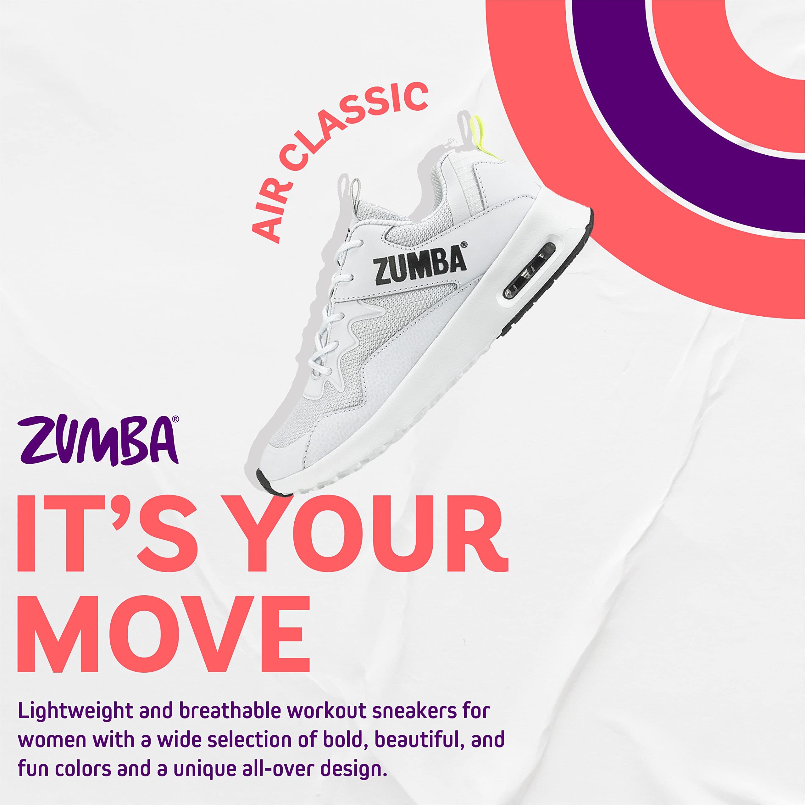 ZUMBA Women's Air Classic Sneakers - Non-Slip Low-Top Dance Shoes for Women | Comfortable & Lightweight for Zumba, Jazzercise & Fitness Classes | Perfect for Dance Workouts, Gym Training & Casual Wear