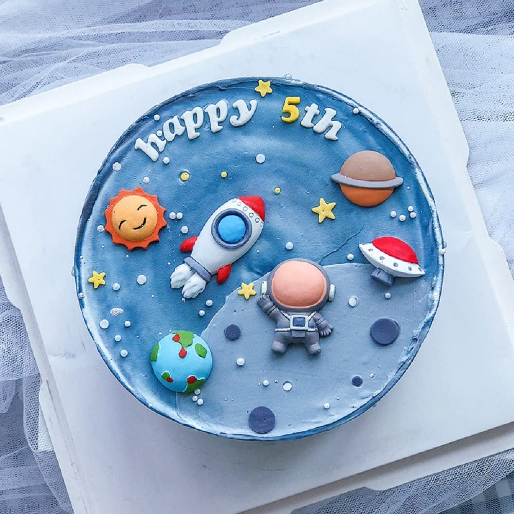 Mini Blue Space Cake Topper - First Trip Around The Sun & Two The Moon Rocket Astronaut Cake Decorations | Perfect for 1st Birthday, Space Theme Parties & Celestial Celebrations