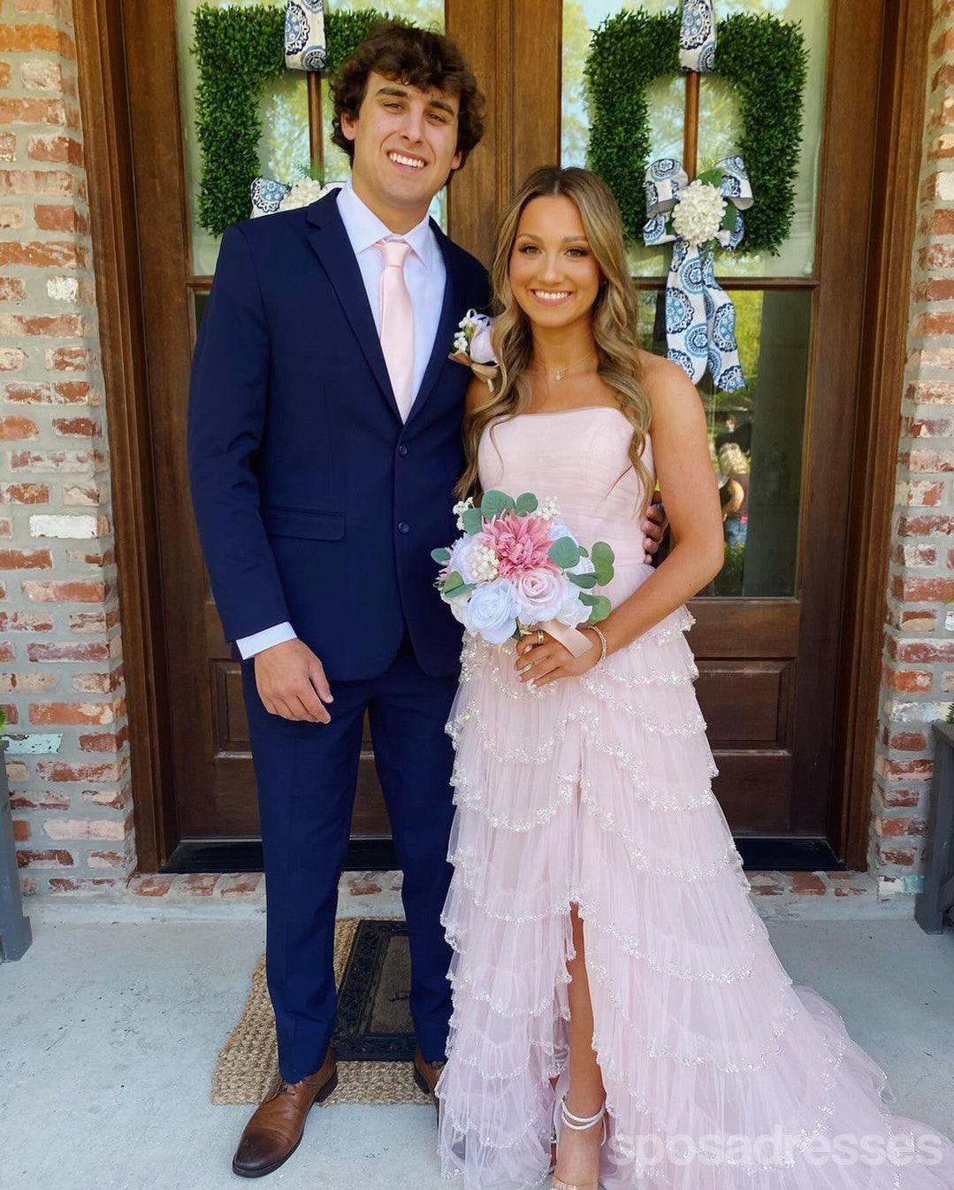 Elegant Pink A-Line Side Slit Long Prom Dress for Women - Formal Evening Gown for Party, Homecoming, Wedding Guest & Special Occasions