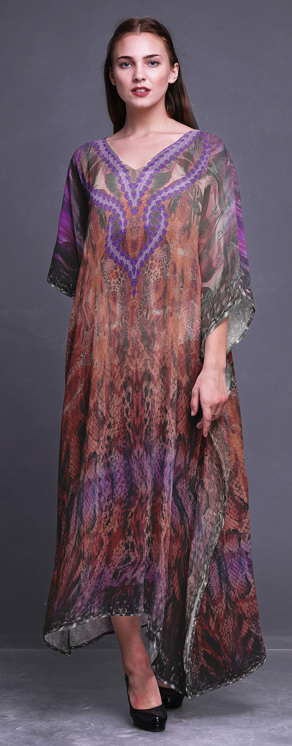 Leopard & Snake Print Beach Kaftan Cover Up - Women's Long Maxi Dress Bikini Coverup for Summer Vacation, Pool Party, and Resort Wear