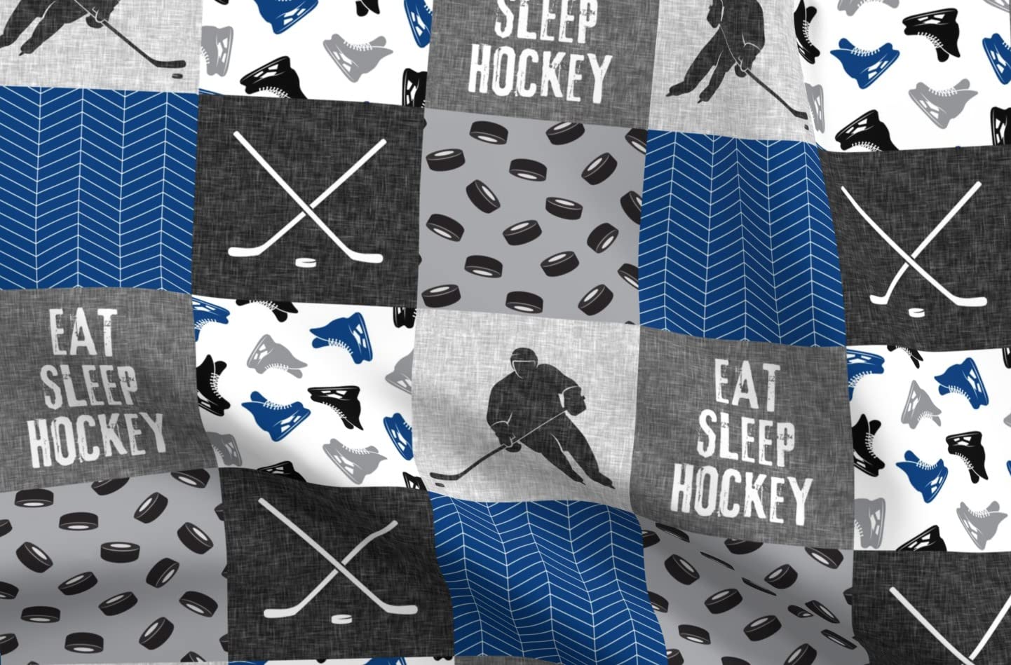 Eat Sleep Hockey Ice Patchwork Printed Minky Fabric by The Yard - Soft Winter Sports Themed Fabric for Baby Boy Blankets, Quilt Backing & Sewing Projects - Perfect for DIY Baby Gifts, Nursery Decor & Cozy Winter Crafts