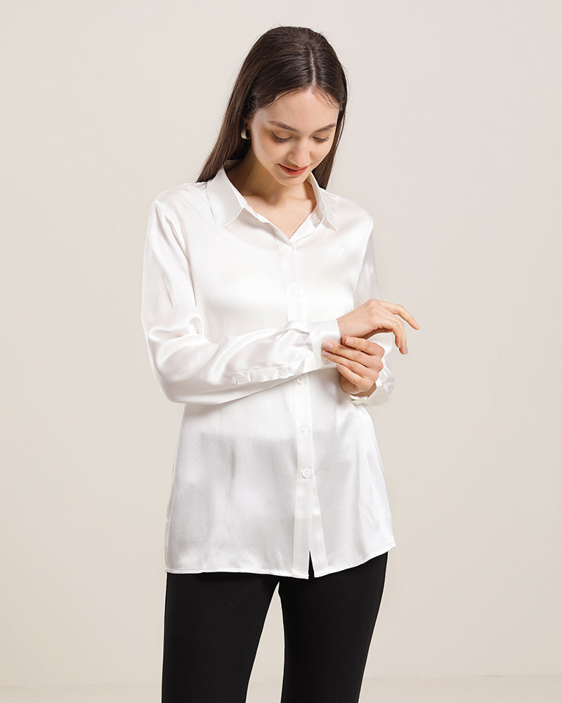Women's Basic Silk Shirt - Soft & Breathable Blouse for Work & Casual Wear | Elegant Office & Evening Outfit