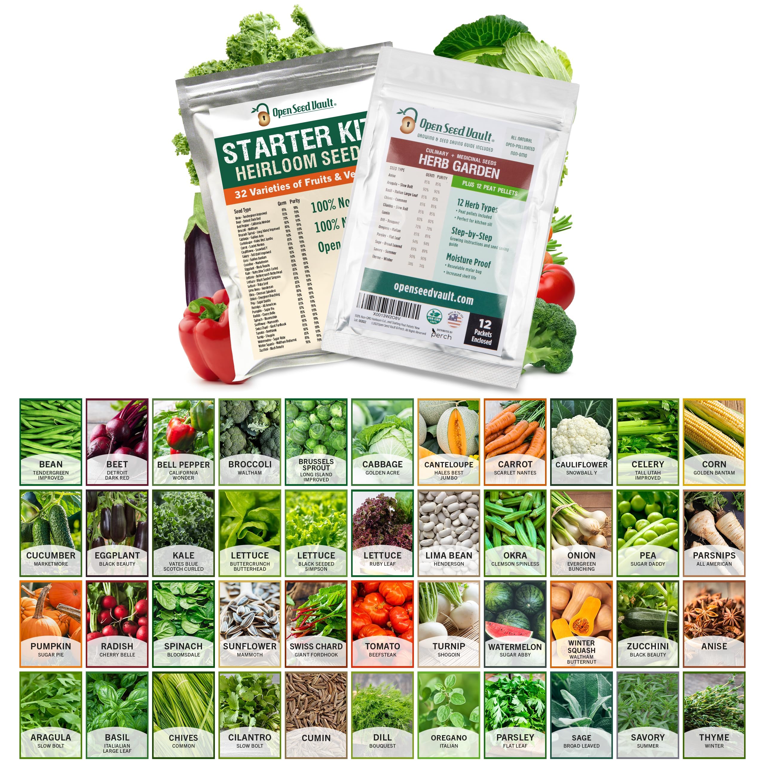 44 Variety Open Seed Vault Herb Garden Kit - Premium Non-GMO Survival Seeds for High Yield Produce | Gardening Starter Kit, Emergency Food Supply, Perfect Gift for Gardeners & Preppers | Indoor/Outdoor Planting, Home Gardening, Sustainable Living
