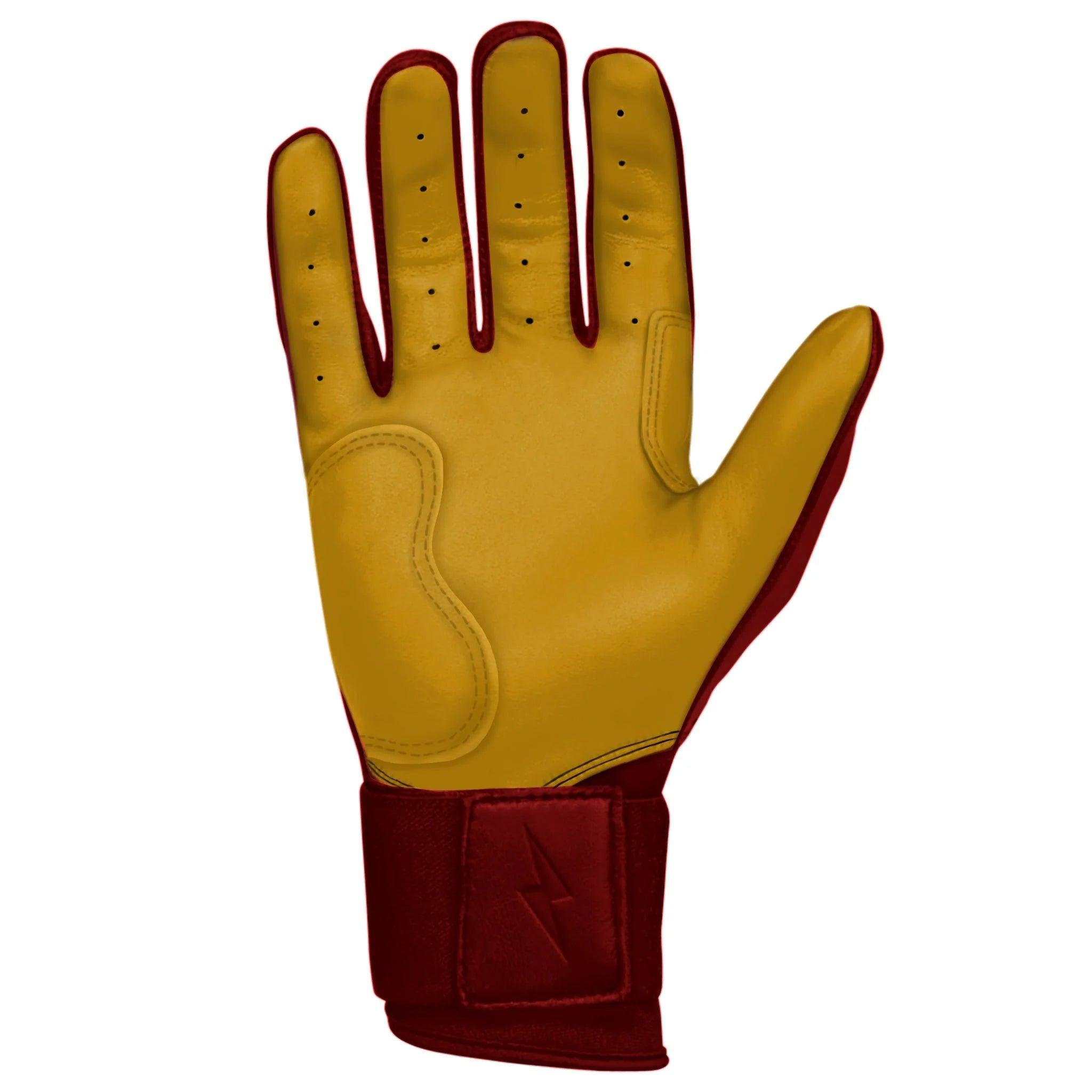 Bruce Bolt PREMIUM PRO Long Cuff Batting Gloves for Baseball & Softball - Maroon Color, Durable Grip, Enhanced Protection - Perfect for Training, Games & Practice Sessions