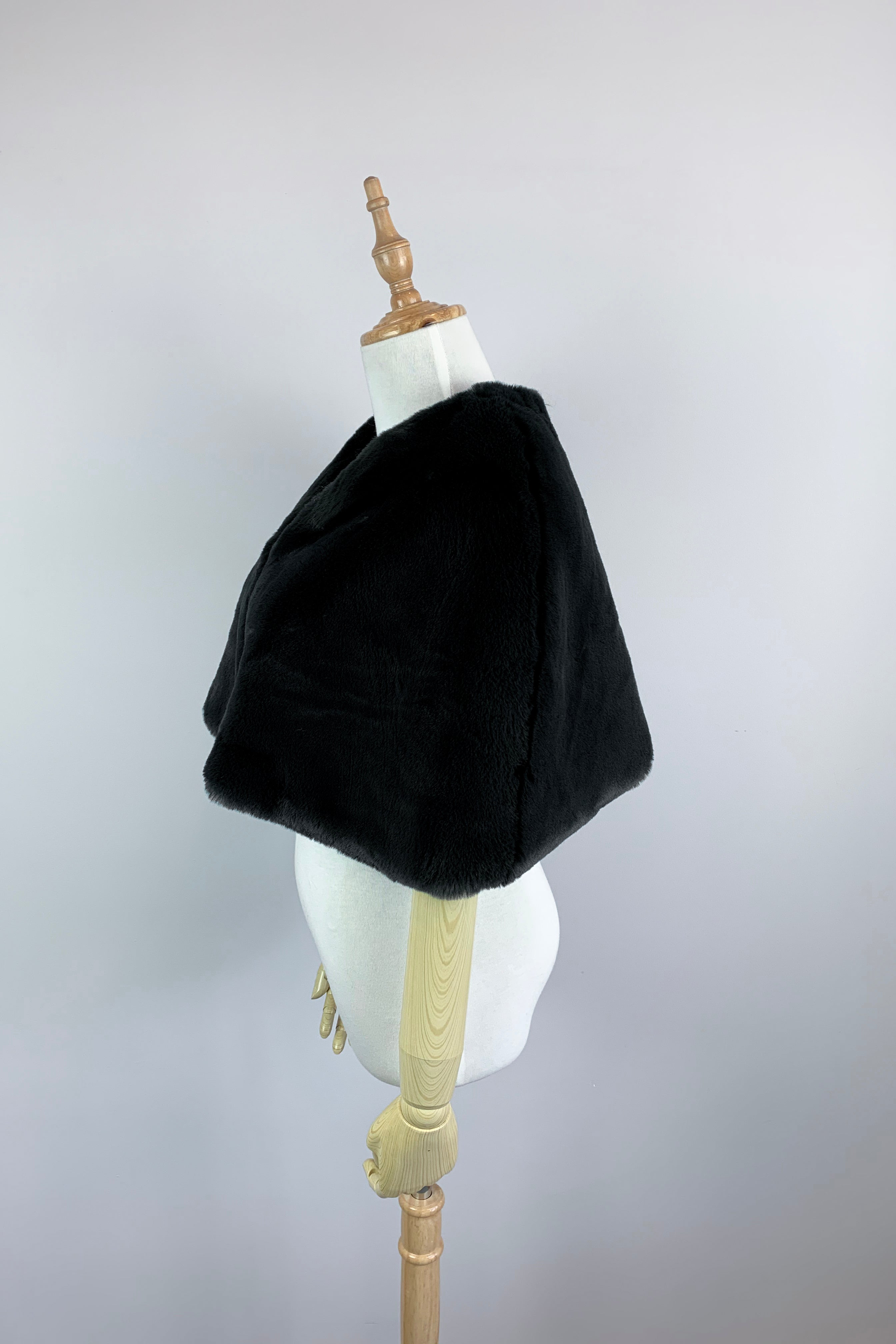Custom Black Faux Fur Bridal Cape - Elegant Wedding Shawl for Brides (Georgina Blk05) | Perfect for Winter Weddings, Photo Shoots & Formal Events