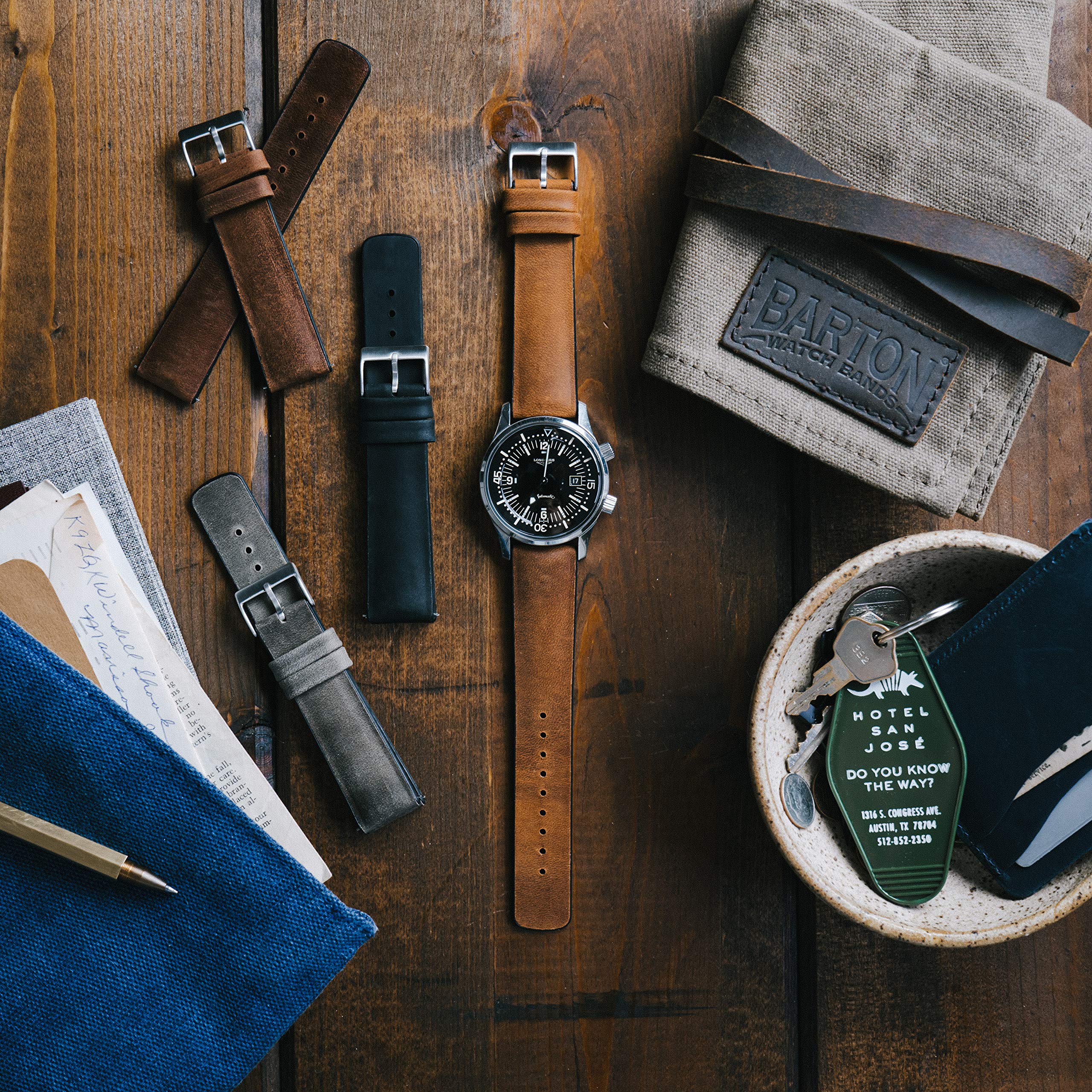 Barton Leather Rubber Hybrid Watch Straps - Quick Release 18-22mm for Men & Women - Casual & Dress Style