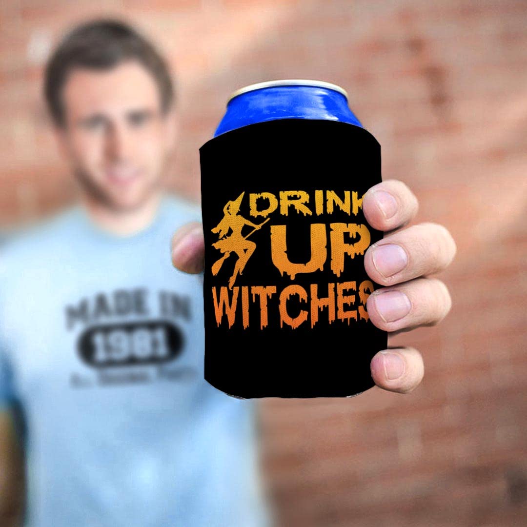 Halloween Drink Can Coolers for Women - 48-Pack Double-Sided 'Drink Up Witches' & 'Here For The Boos' Party Decor - Perfect for Halloween Parties, Girls Night & Spooky Celebrations