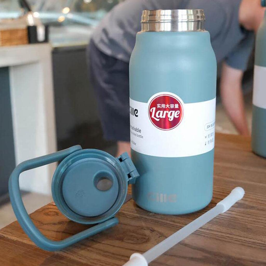 CALANDIS 45oz Vacuum Insulated Water Bottle - Leakproof Stainless Steel Thermos for Hiking, Camping & Travel - Keeps Drinks Hot/Cold for 24 Hours - Dark Green Outdoor Sports Bottle