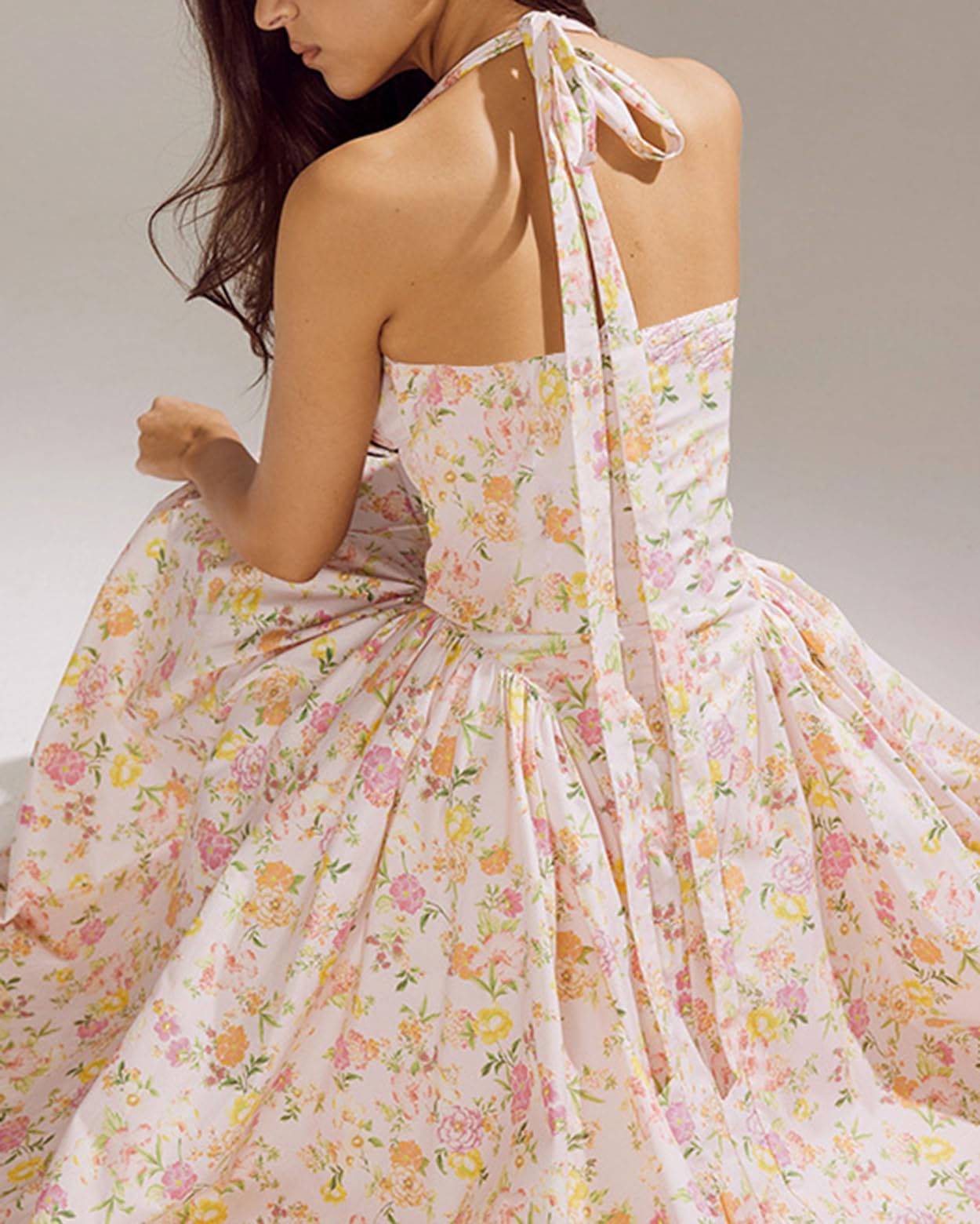 Houstil Women's Floral Print Halter Midi Dress - Sleeveless Strappy Bodycon for Summer, Beach, Wedding Guest & Casual Wear | Perfect for Vacations, Parties & Date Nights