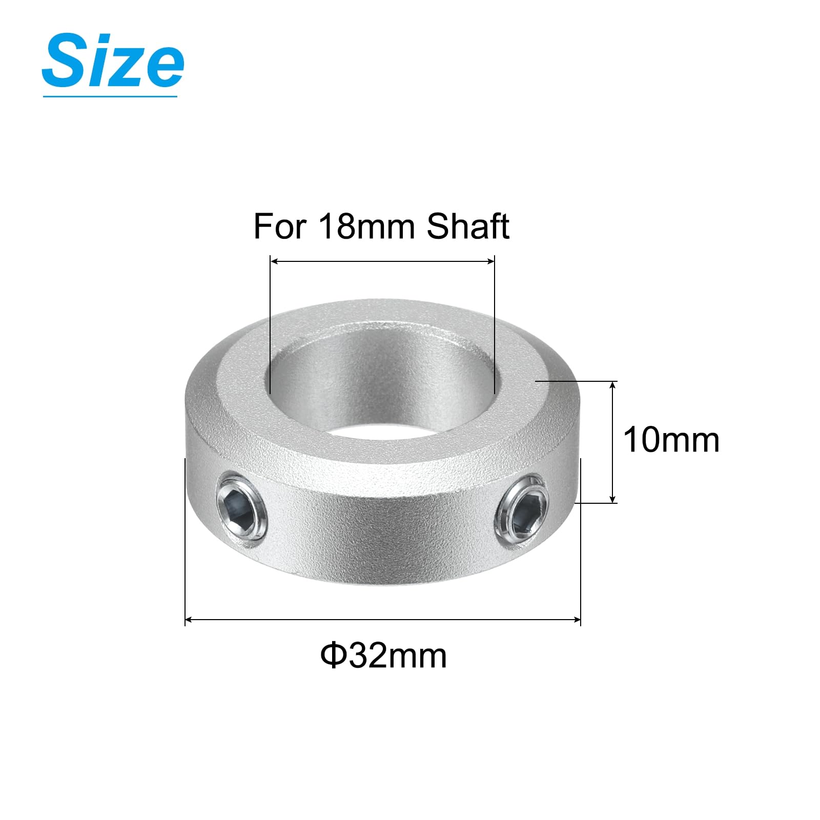 uxcell 2pcs Aluminum Alloy Shaft Collar for 18mm Shaft - 32mm OD, 10mm Thickness with M6 Set Screws & Wrench - Perfect for Machinery, Robotics and DIY Projects