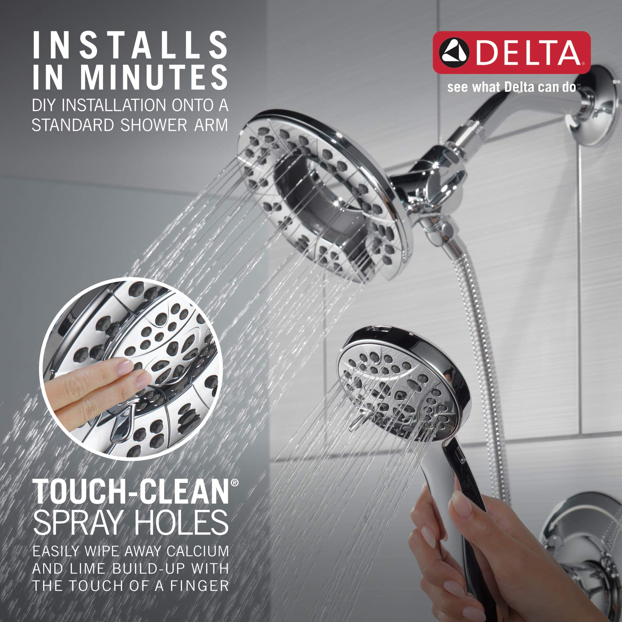 Delta Faucet Arvo 14 Series Single-Handle Tub and Shower Trim Kit - Chrome 144840-I with 4-Spray In2ition 2-in-1 Dual Handheld Shower Head & Hose (Valve Included) | Perfect for Bathroom Renovation, Modern Home Upgrade & Spa-Like Shower Experience