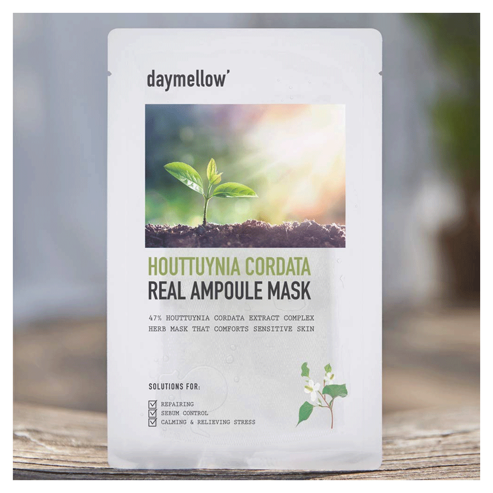 Daymellow Houttuynia Cordata Real Ampoule Face Mask - 5 Pack for Hydration & Soothing - Perfect for Sensitive Skin & Post-Treatment Care