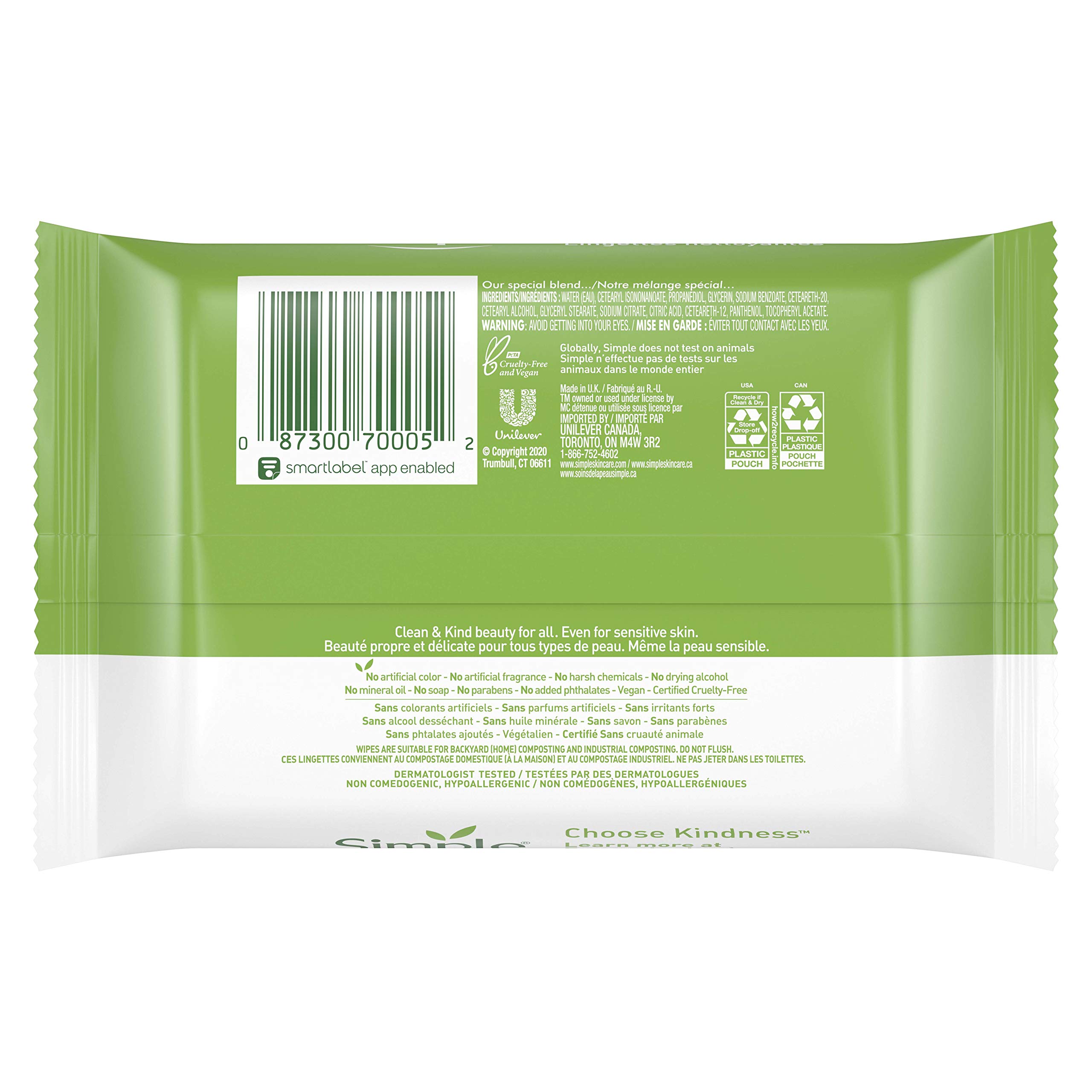 Simple Kind to Skin Facial Wipes - Gentle & Effective Makeup Remover & Cleanser | Fragrance-Free, Dye-Free, No Harsh Chemicals | 25 Wipes (2-Pack) | Perfect for Travel, Gym & Daily Skincare Routine